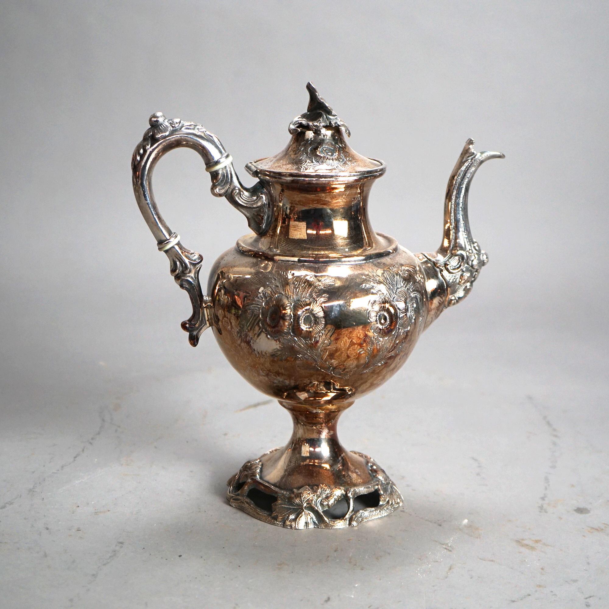 Juego de té antiguo de seis piezas bañado en plata C1890 1