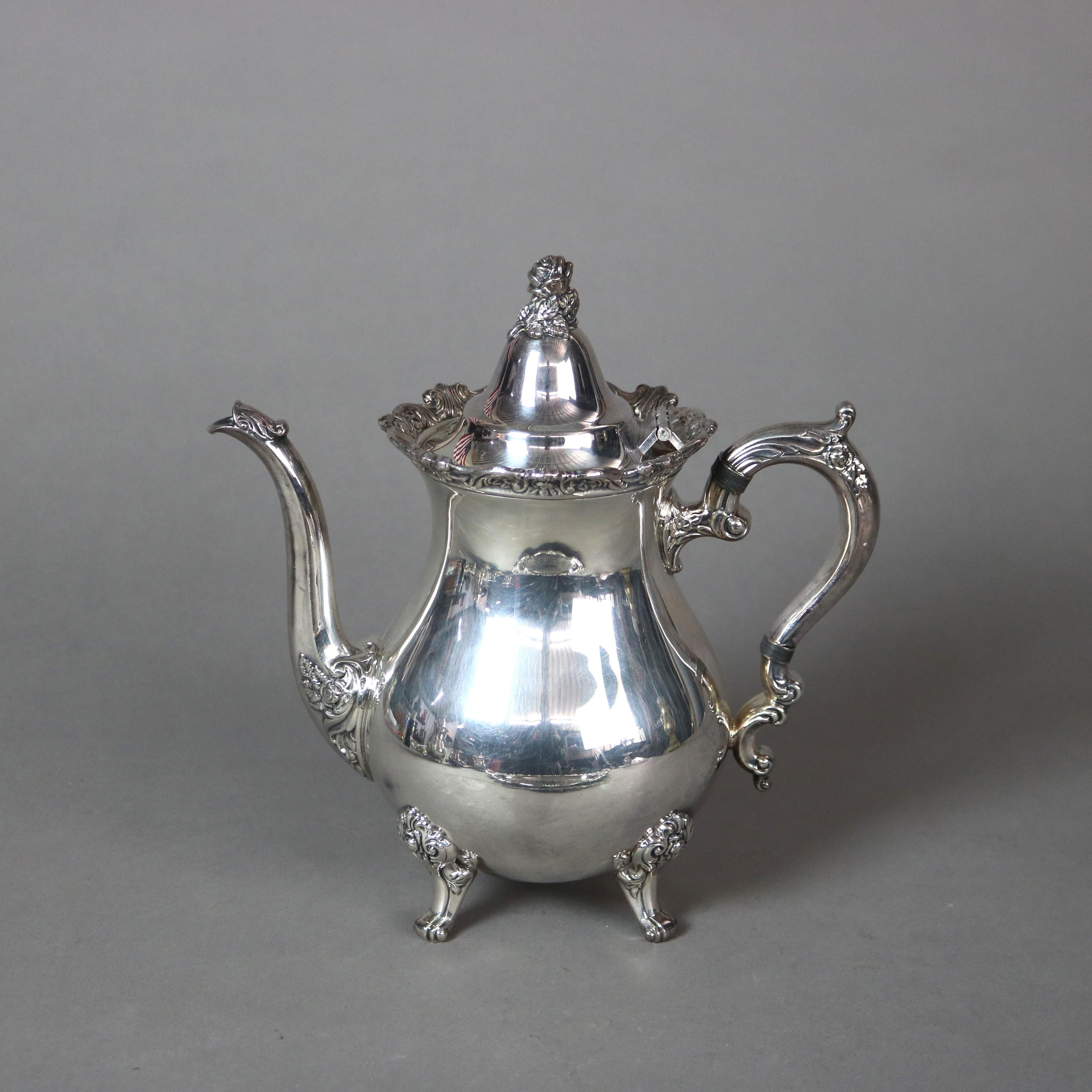 Antique Six Piece Wallace Sterling Plated Tea Set with Rose Point Pattern C1900 5