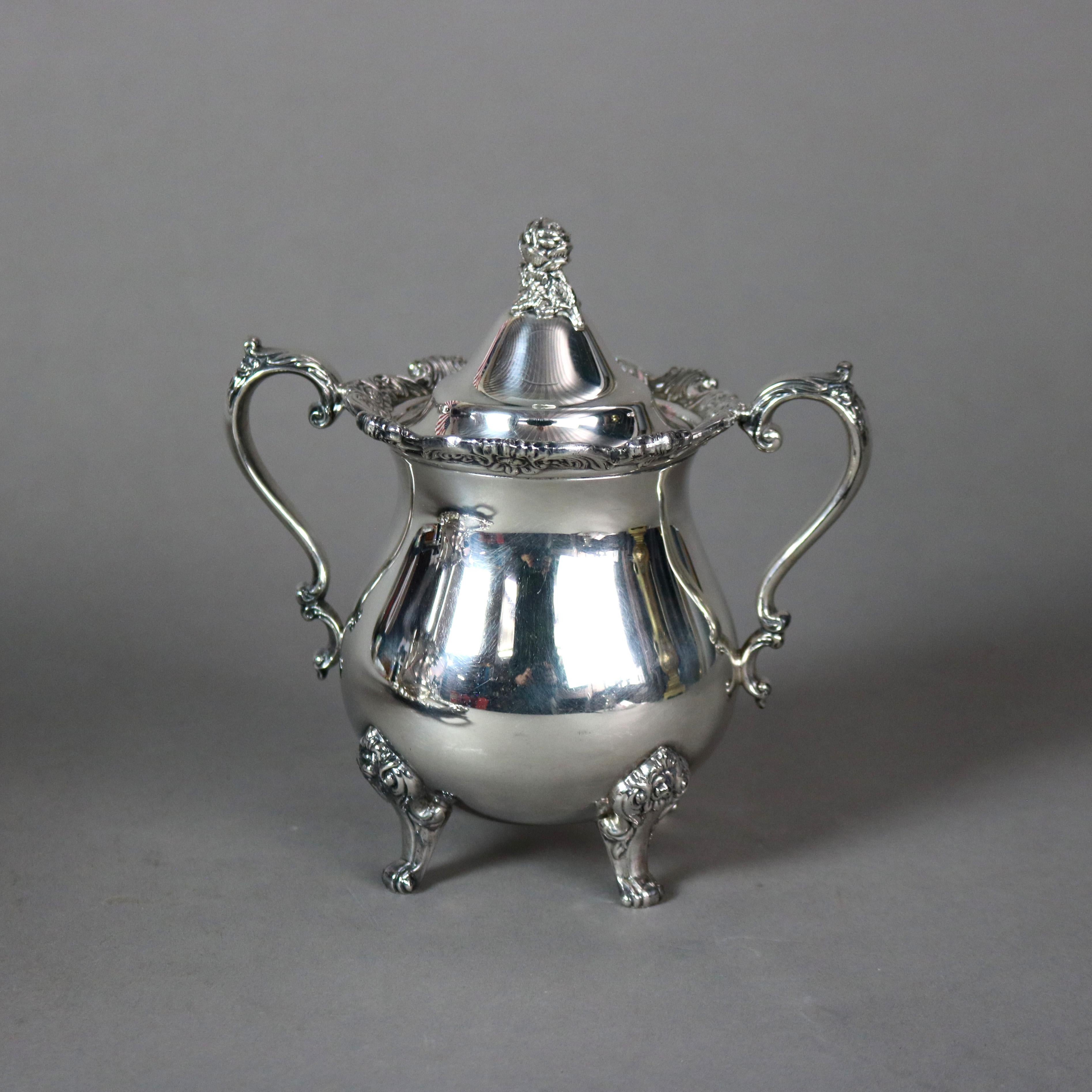 Antique Six Piece Wallace Sterling Plated Tea Set with Rose Point Pattern C1900 6