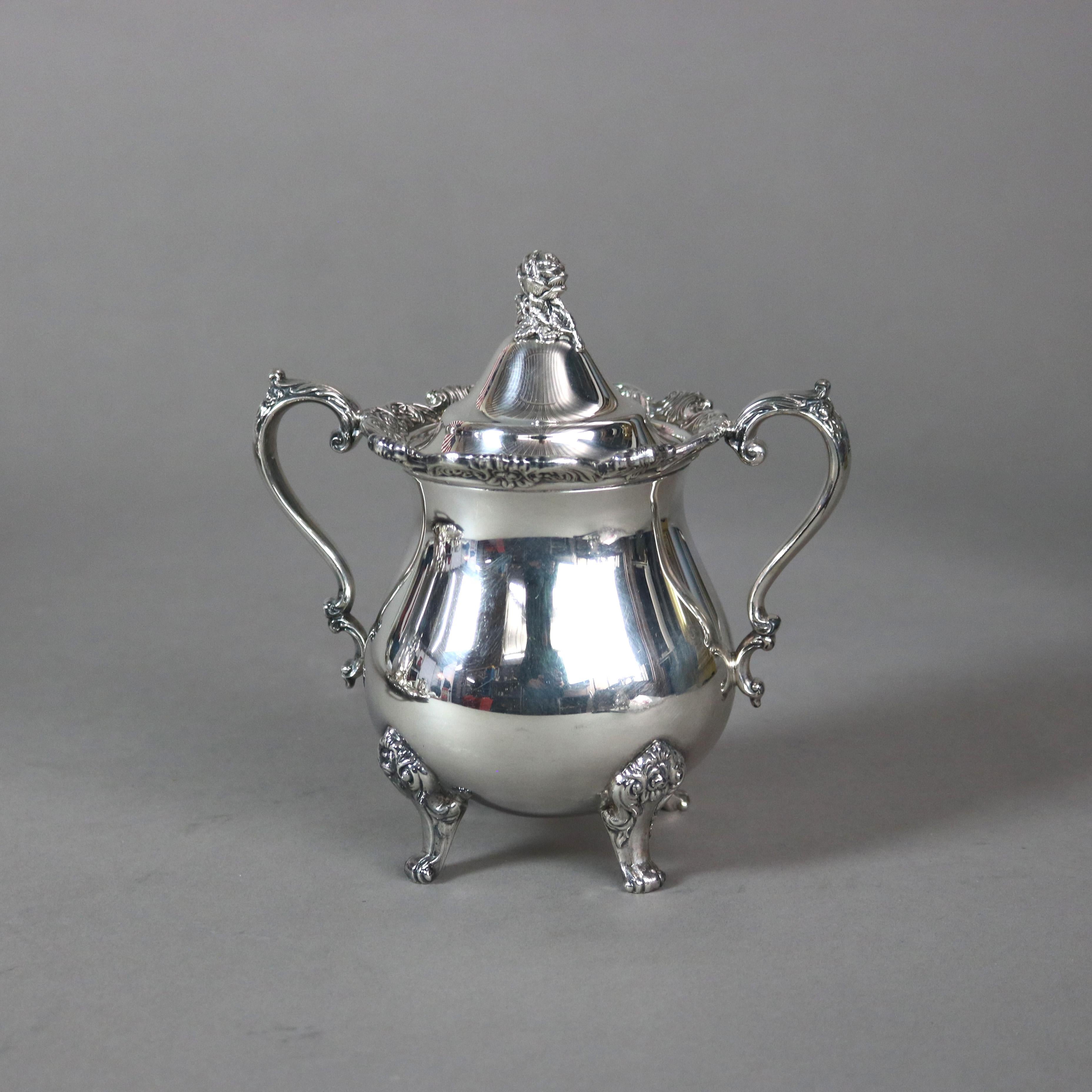 Antique Six Piece Wallace Sterling Plated Tea Set with Rose Point Pattern C1900 10