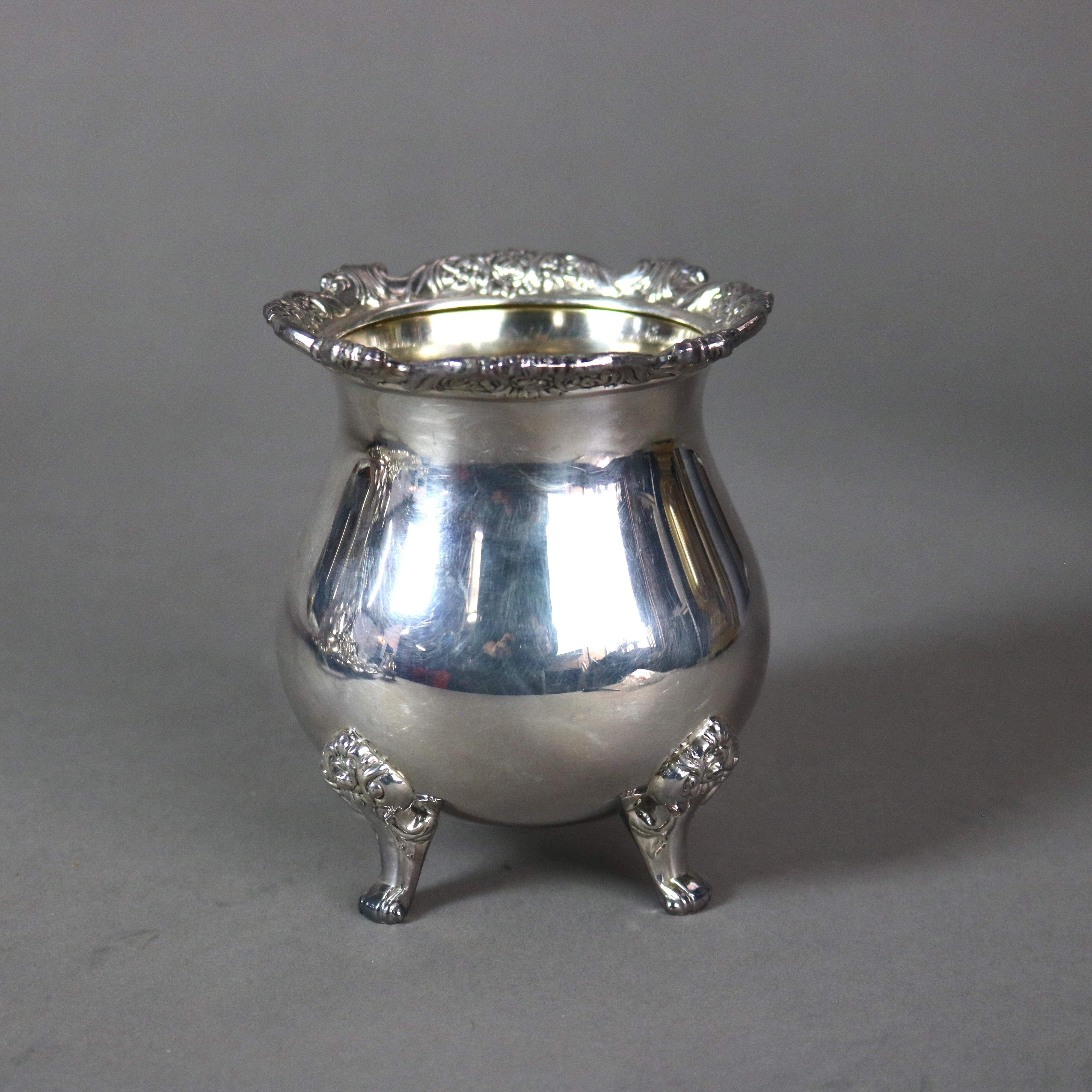 Antique Six Piece Wallace Sterling Plated Tea Set with Rose Point Pattern C1900 12