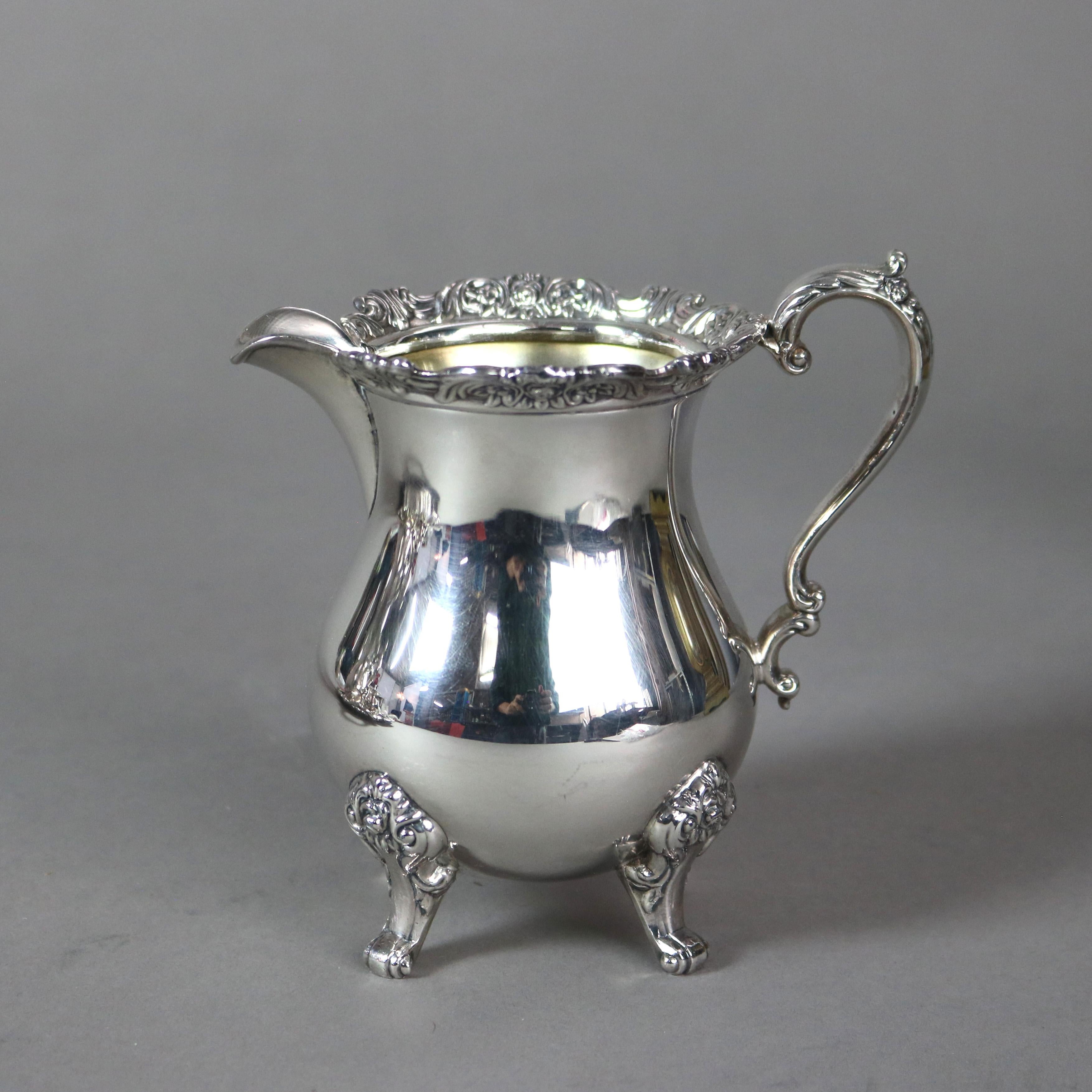 Antique Six Piece Wallace Sterling Plated Tea Set with Rose Point Pattern C1900 13
