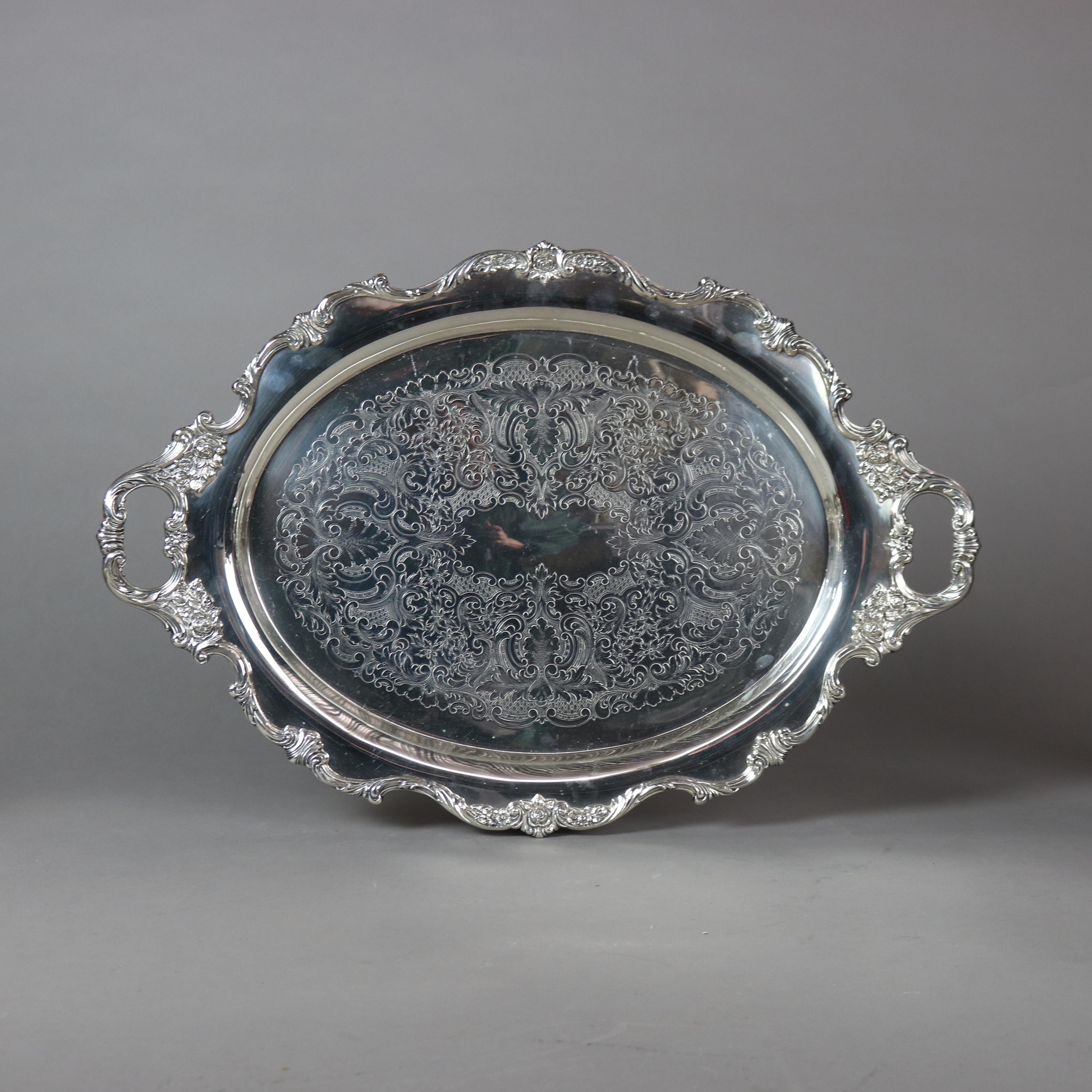 Antique Six Piece Wallace Sterling Plated Tea Set with Rose Point Pattern C1900 In Good Condition In Big Flats, NY