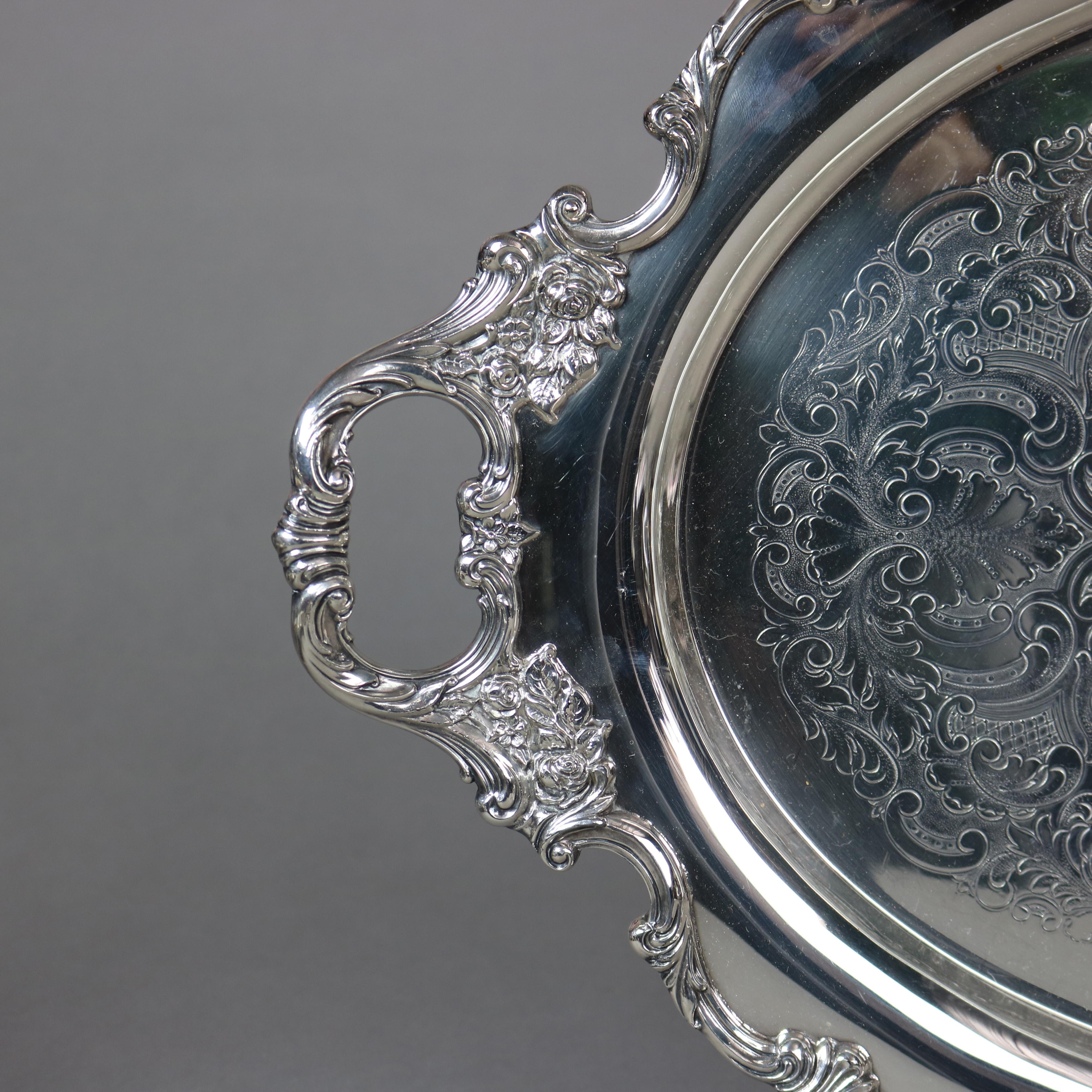 20th Century Antique Six Piece Wallace Sterling Plated Tea Set with Rose Point Pattern C1900
