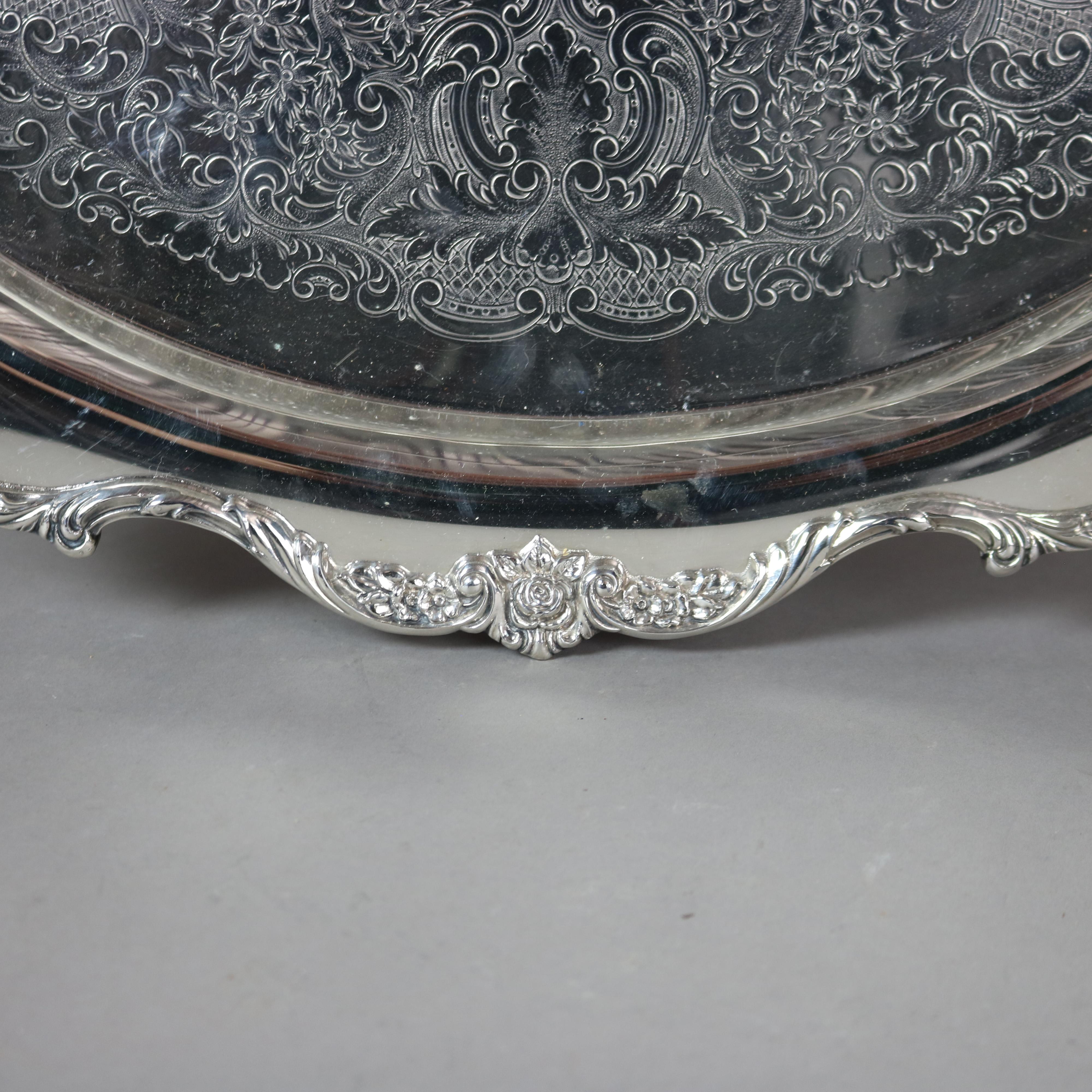 Antique Six Piece Wallace Sterling Plated Tea Set with Rose Point Pattern C1900 2