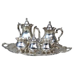 Antique Six Piece Wallace Sterling Plated Tea Set with Rose Point Pattern C1900