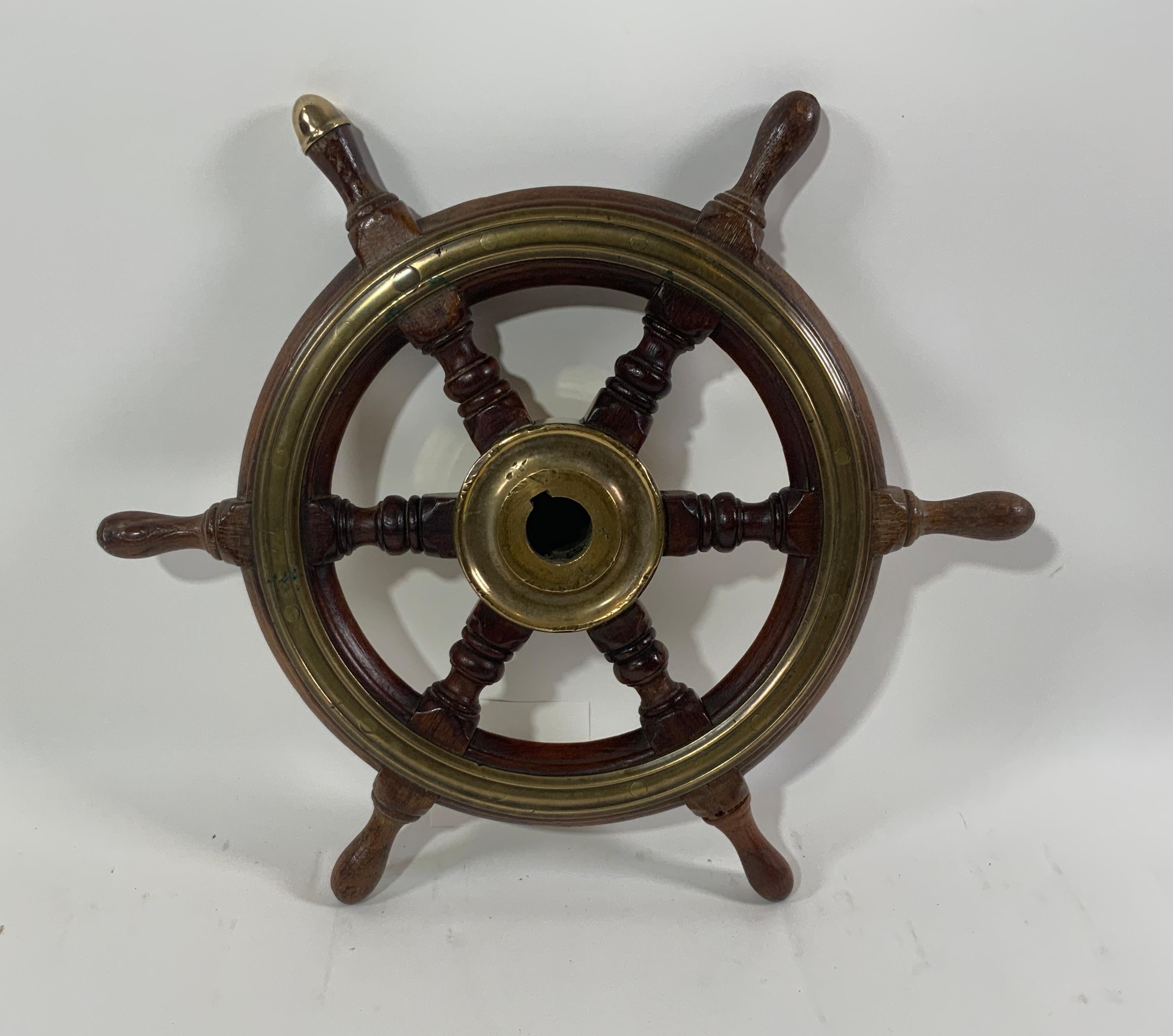Brass Antique Six Spoke Ships Wheel For Sale