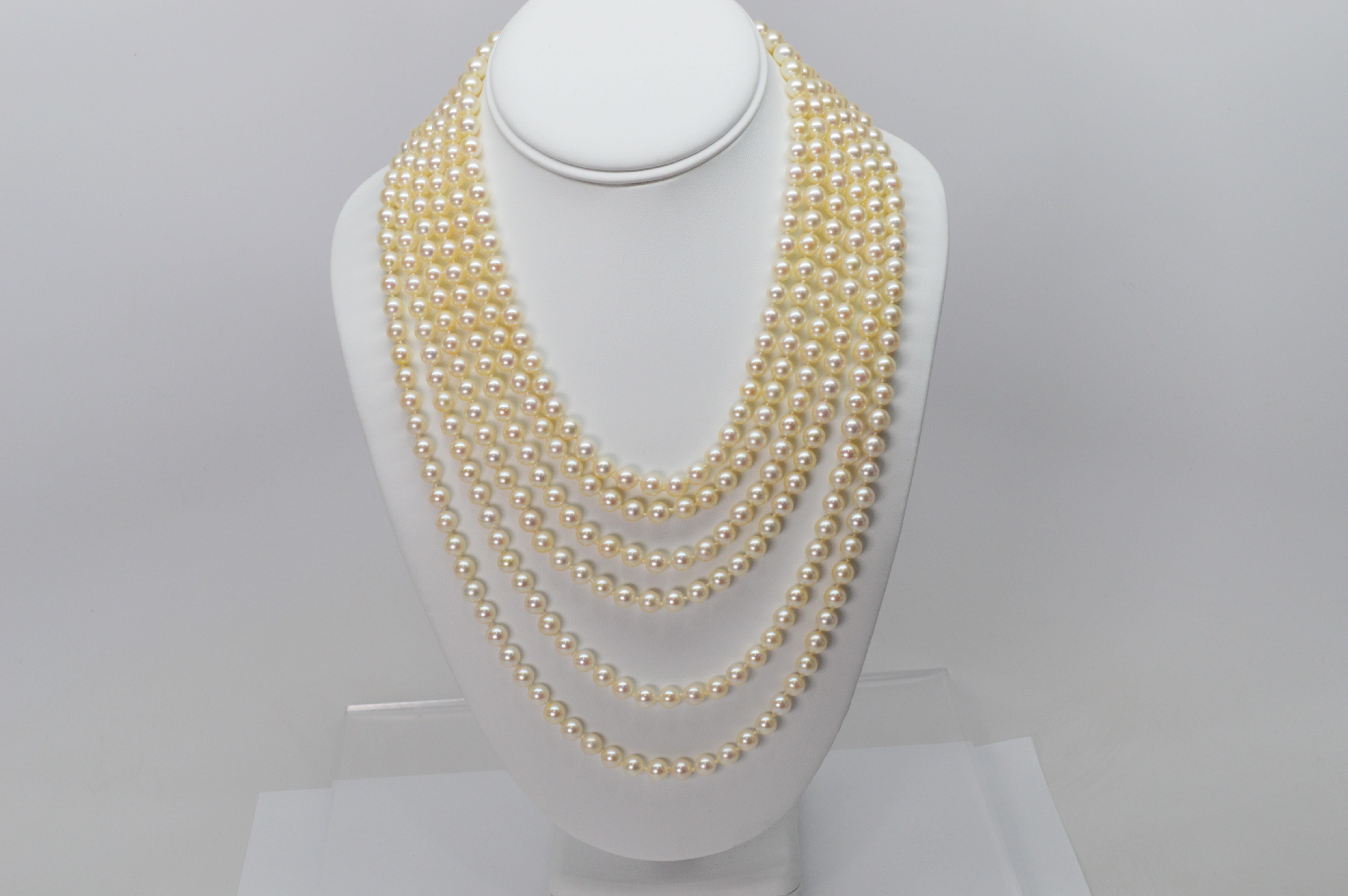Antique Six-Strand Pearl Drape Necklace with Platinum Diamond Clasp 1