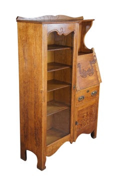 Antique Skandia Furniture Co. Oak Side by Side Secretary Desk Bookcase Cabinet