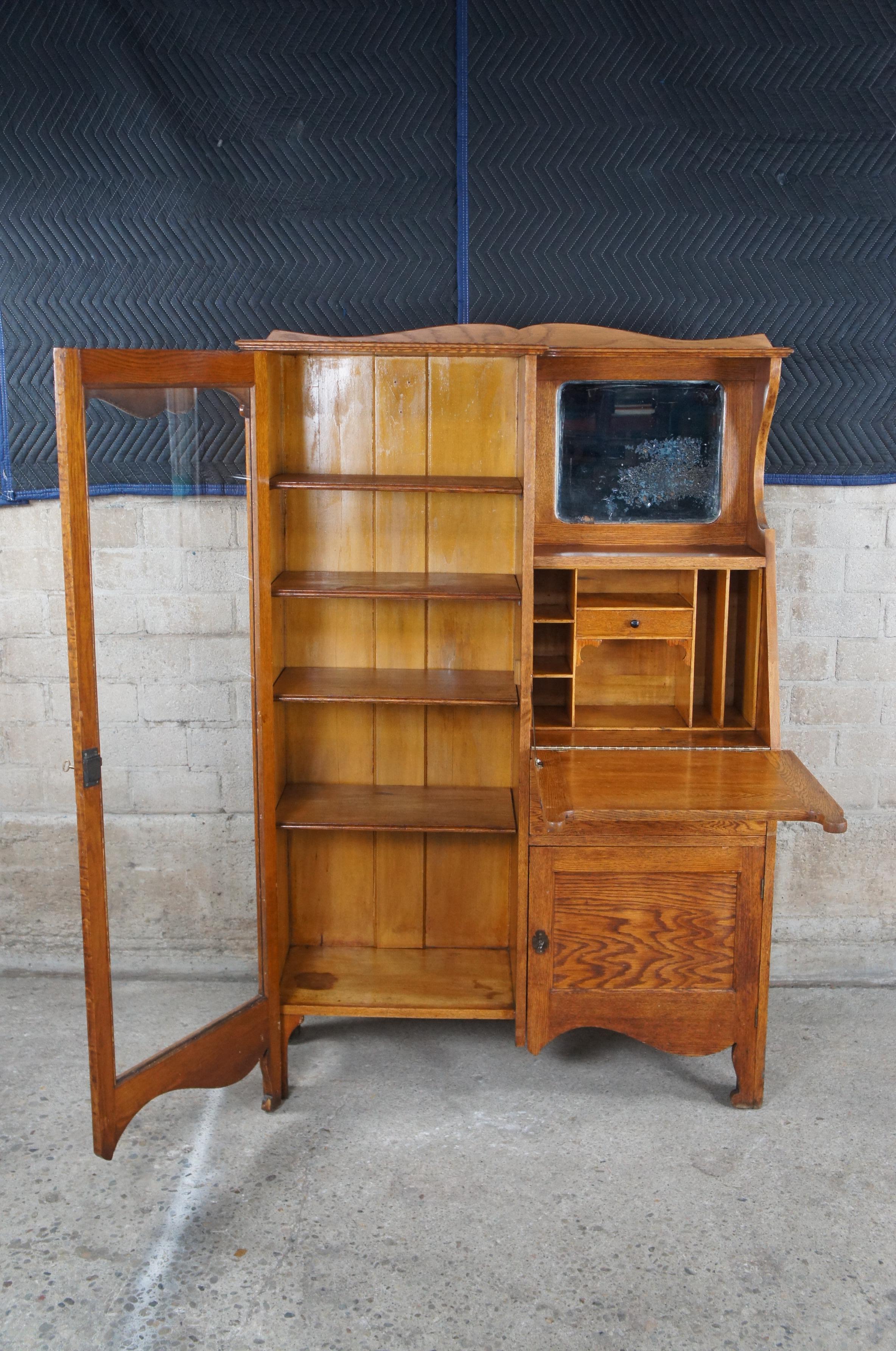 American Antique Skandia Furniture Co. Oak Side by Side Secretary Desk Bookcase Cabinet