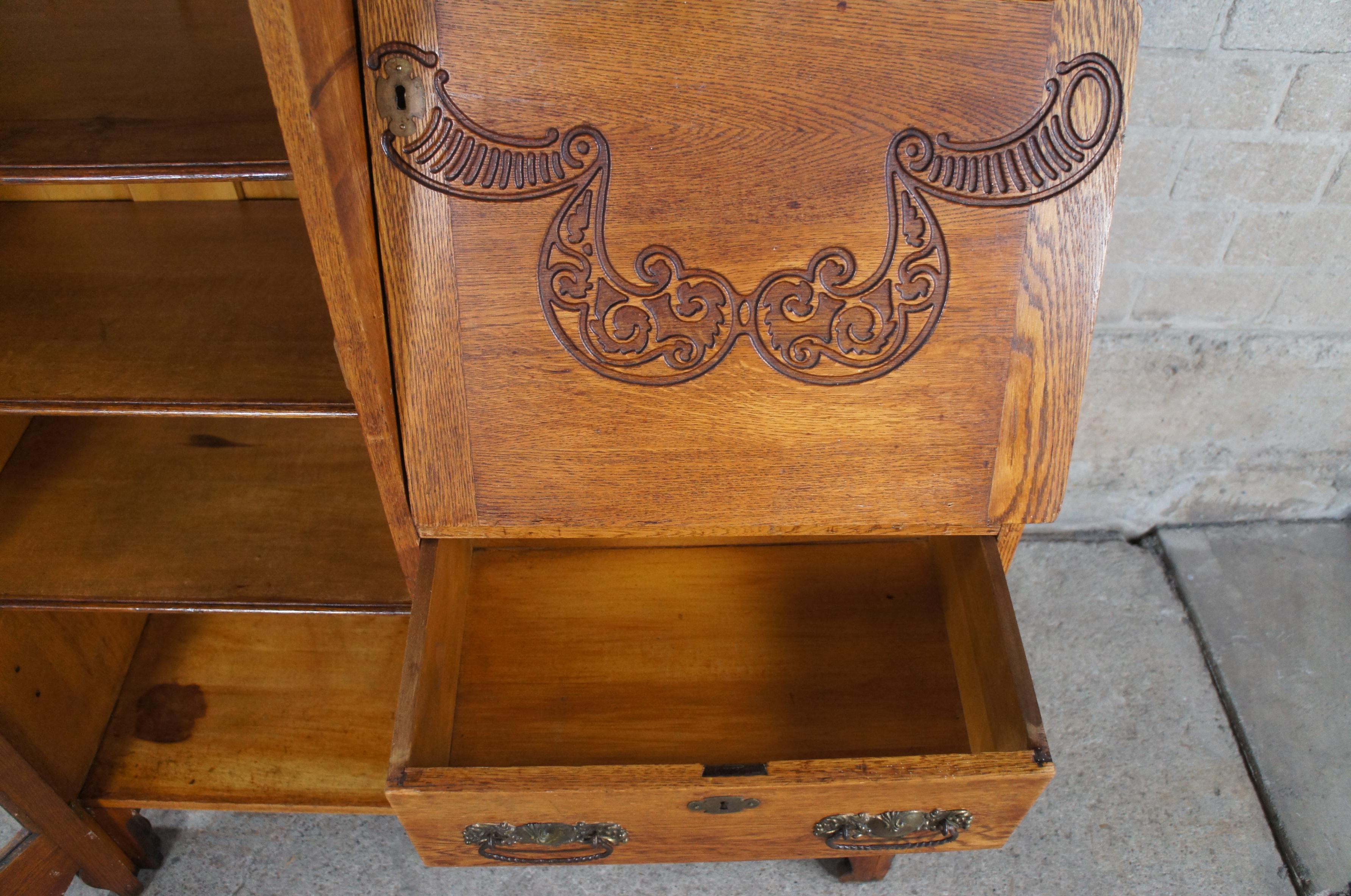 Antique Skandia Furniture Co. Oak Side by Side Secretary Desk Bookcase Cabinet In Good Condition In Dayton, OH