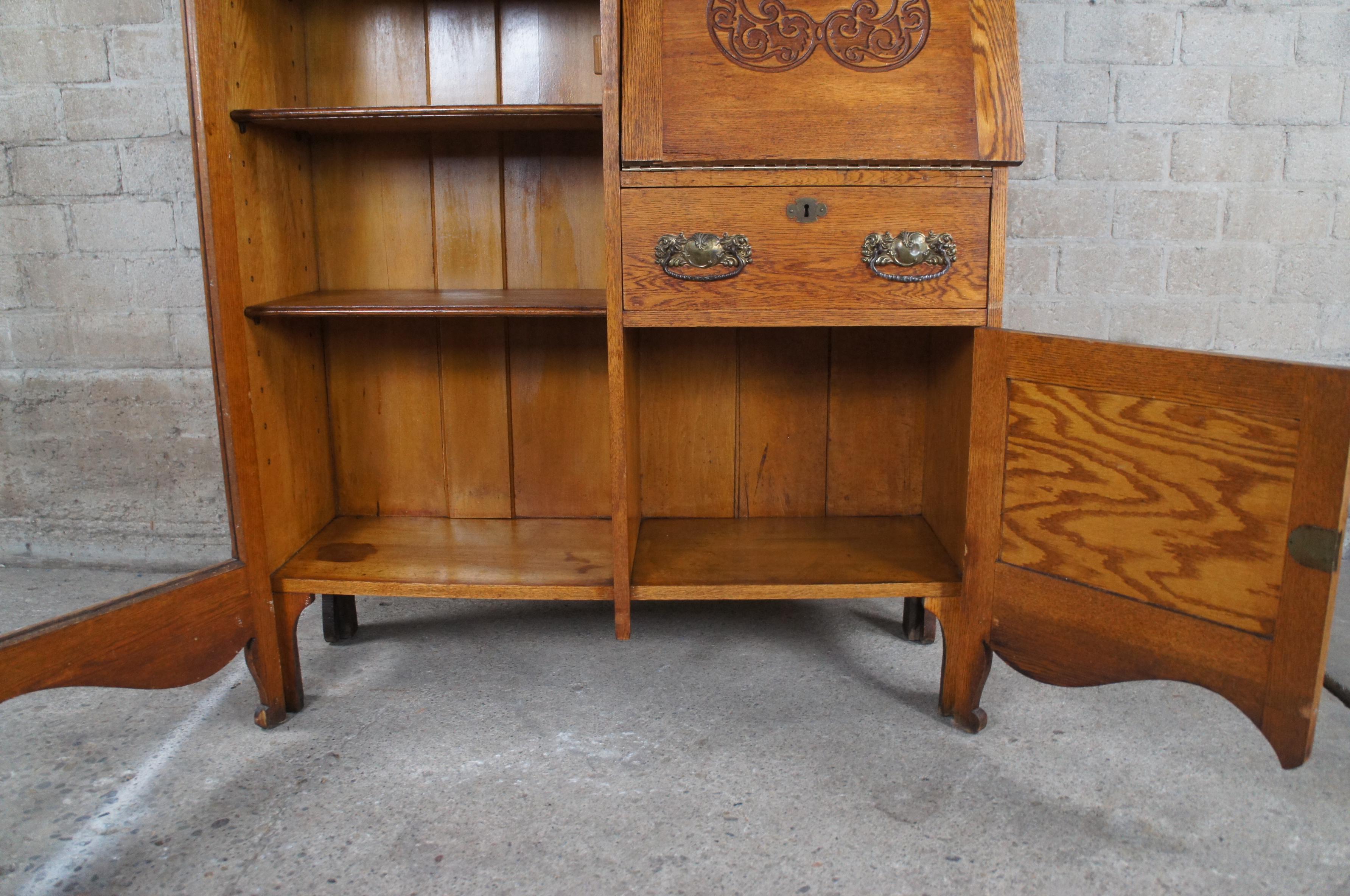 20th Century Antique Skandia Furniture Co. Oak Side by Side Secretary Desk Bookcase Cabinet