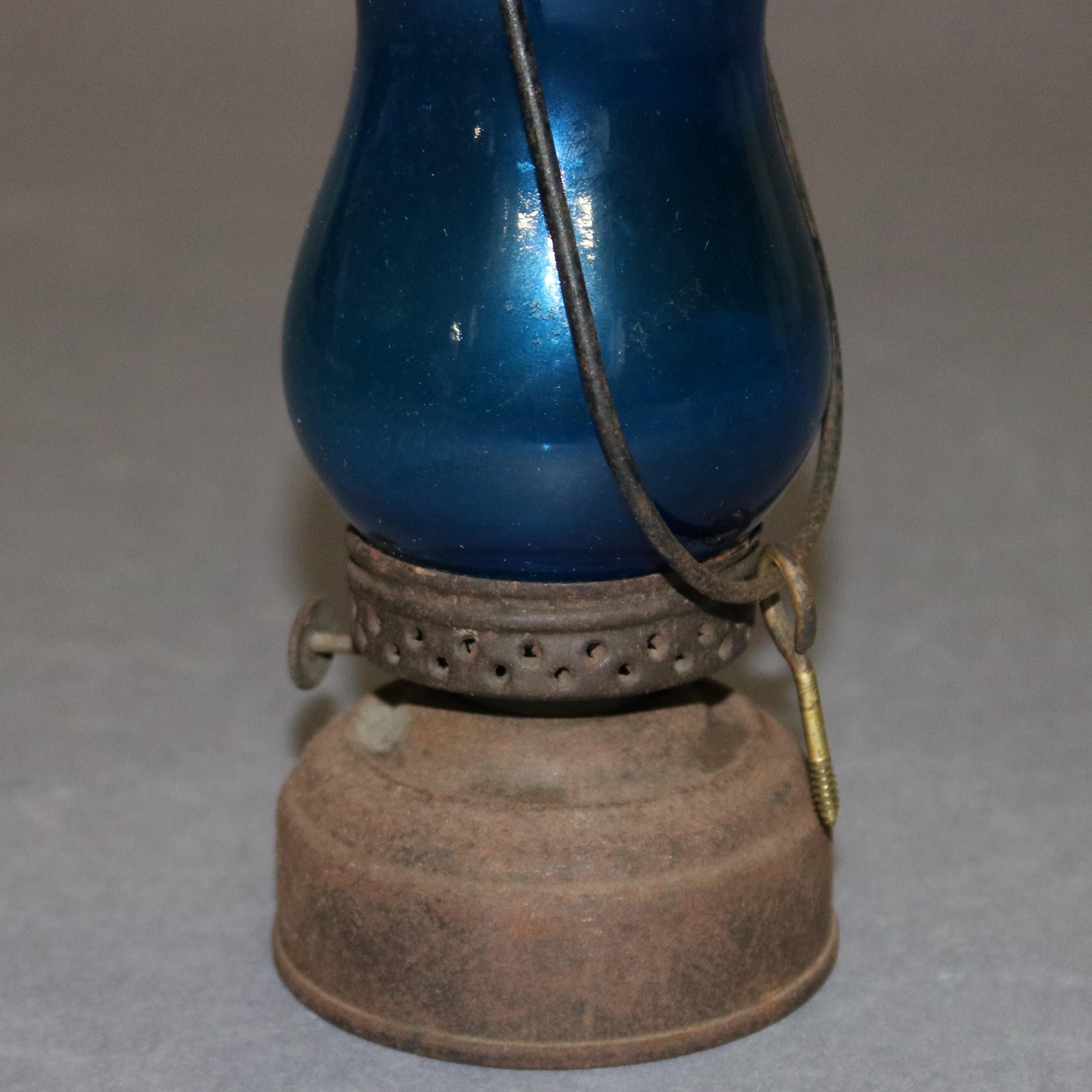 antique blue glass lantern