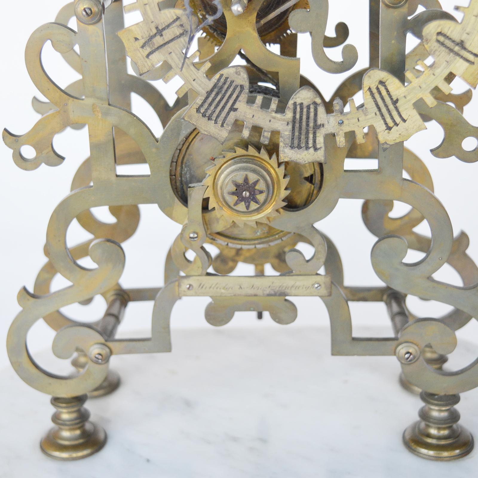 Brass Antique Skeleton Clock, France, circa 1900 For Sale