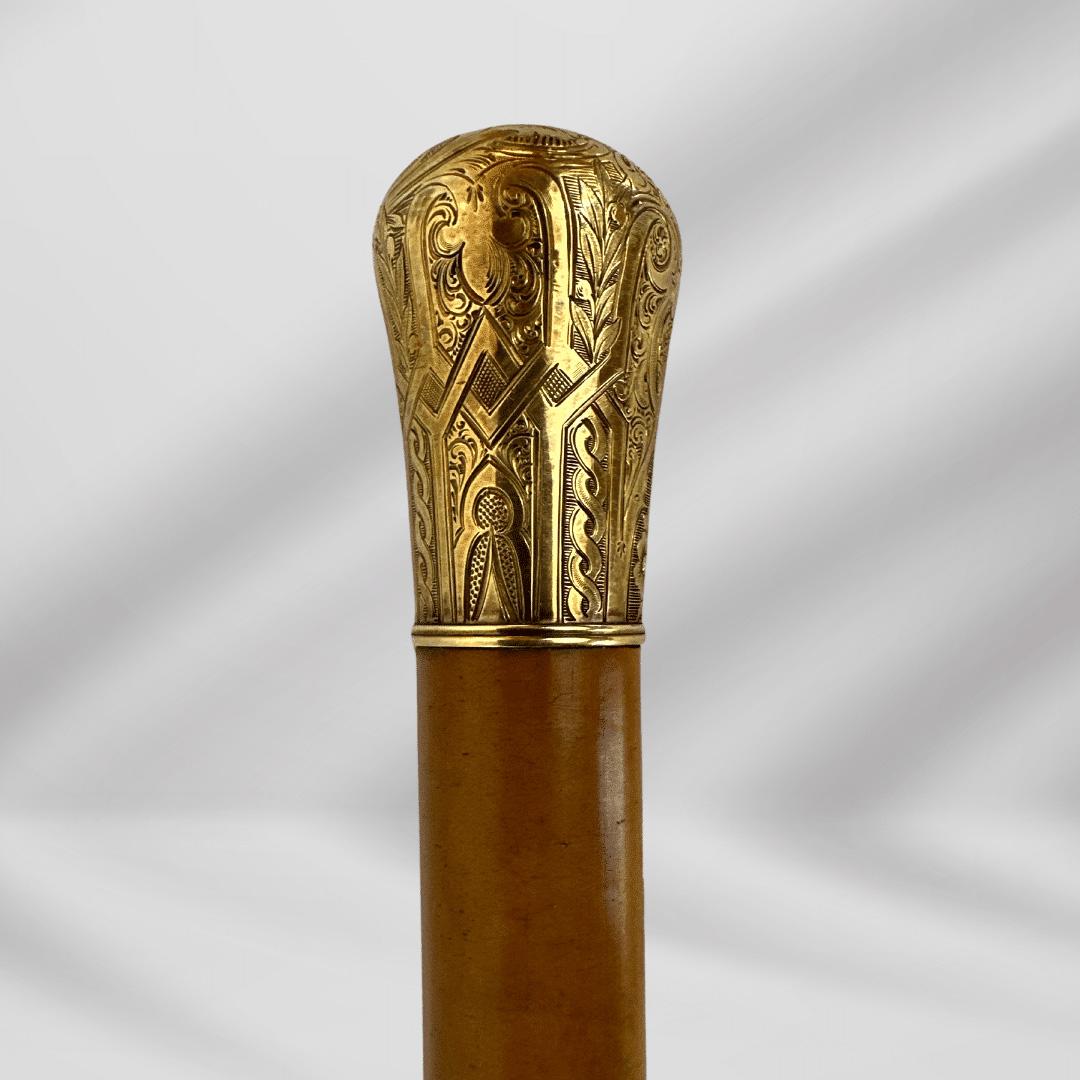 Antique Skinner Gold Plated Knob Handle Walking Stick Cane Light Brown For Sale 6