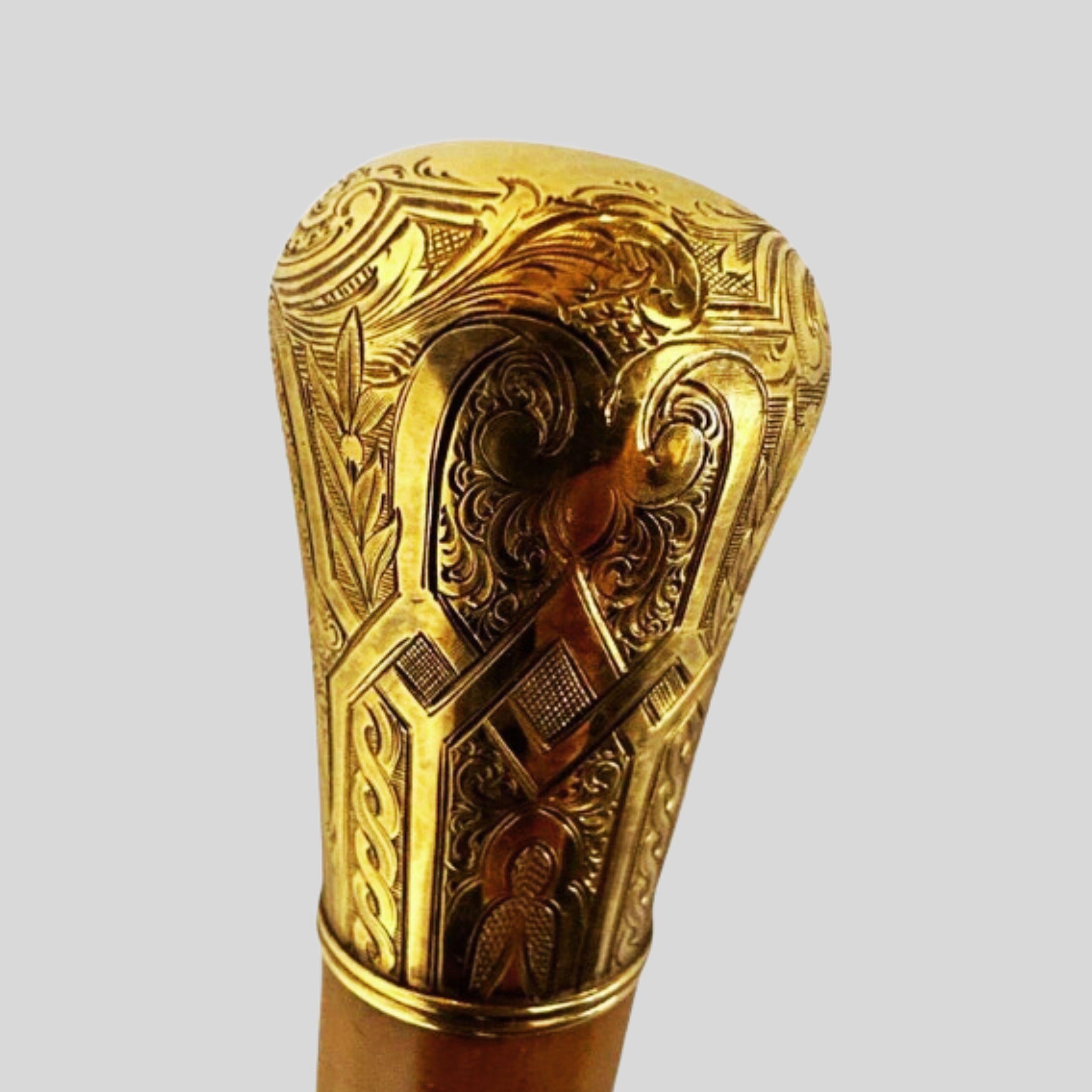Antique Skinner Gold Plated Knob Handle Walking Stick Cane Light Brown For Sale 8