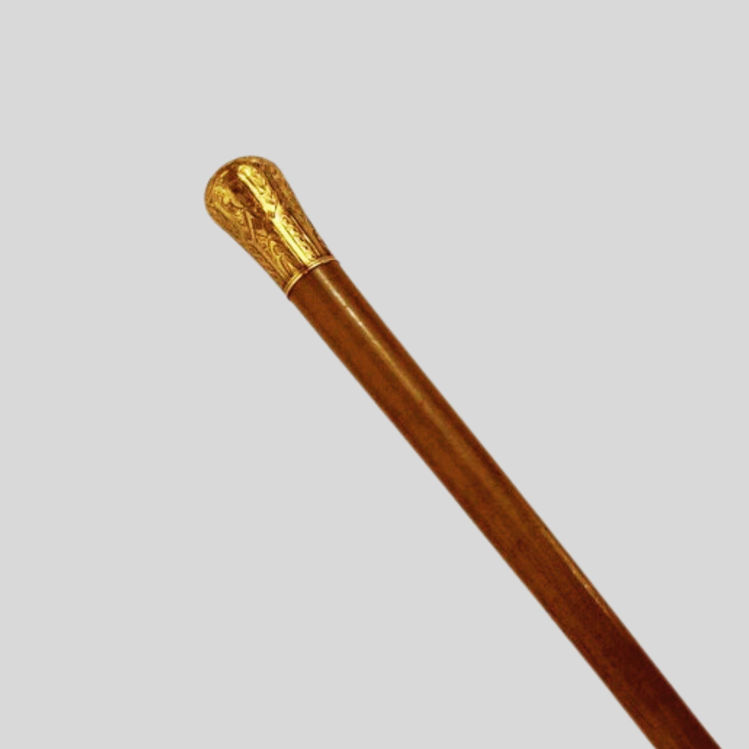 Antique Skinner Gold Plated Knob Handle Walking Stick Cane Light Brown For Sale 9