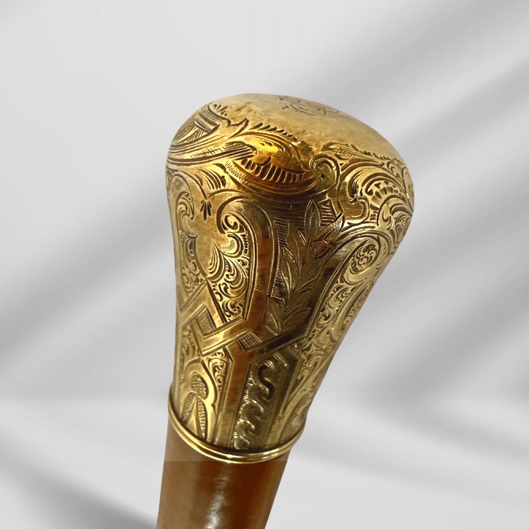 Antique Skinner Gold Plated Knob Handle Walking Stick Cane Light Brown For Sale 4