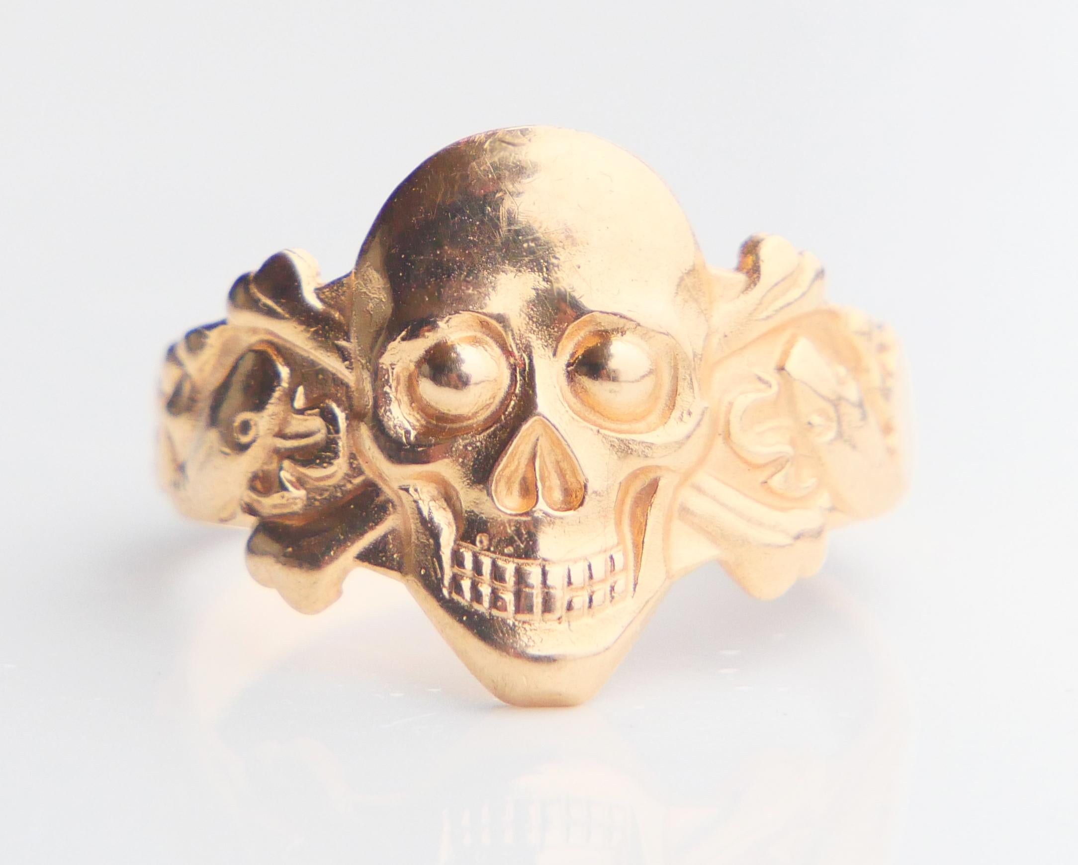 Antique Totenkopf Skull and Crossbones Men Ring solid 18K Gold Ø 11.5 US / 5.4gr For Sale 8