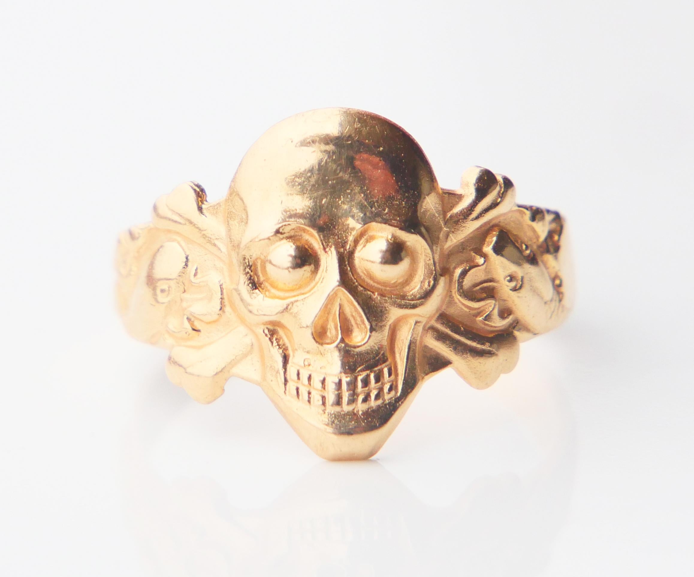 Antique Totenkopf Skull and Crossbones Men Ring solid 18K Gold Ø 11.5 US / 5.4gr For Sale 5