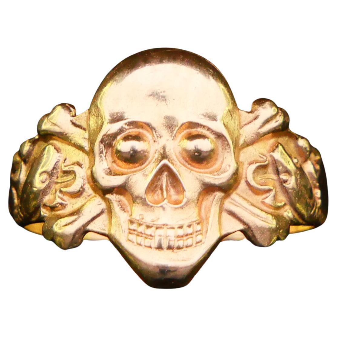 Antique Totenkopf Skull and Crossbones Men Ring solid 18K Gold Ø 11.5 US / 5.4gr
