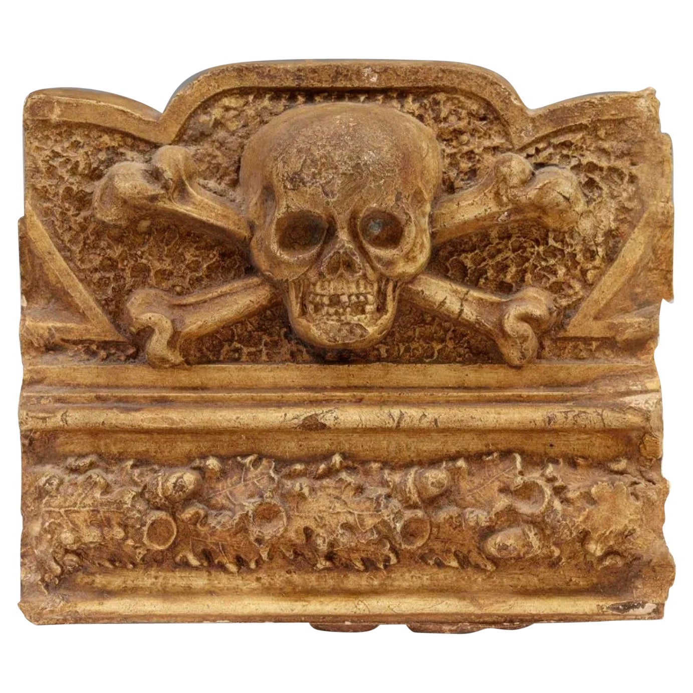 Antique Skull & Bones Cast Architectural Terracotta Fragment