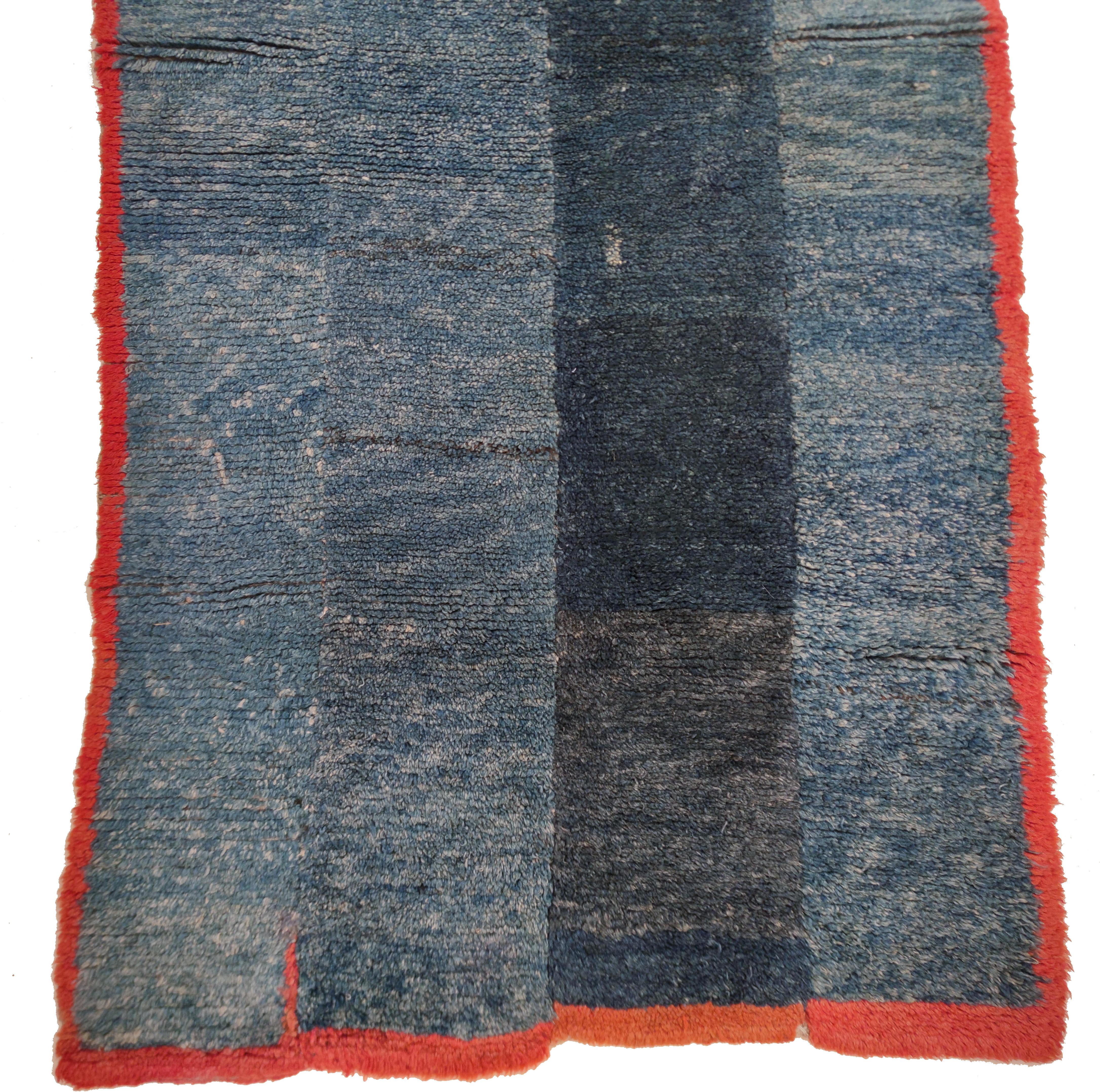 Wool Antique Sky Blue Tsuktruk Minimalist Tibetan Rug For Sale