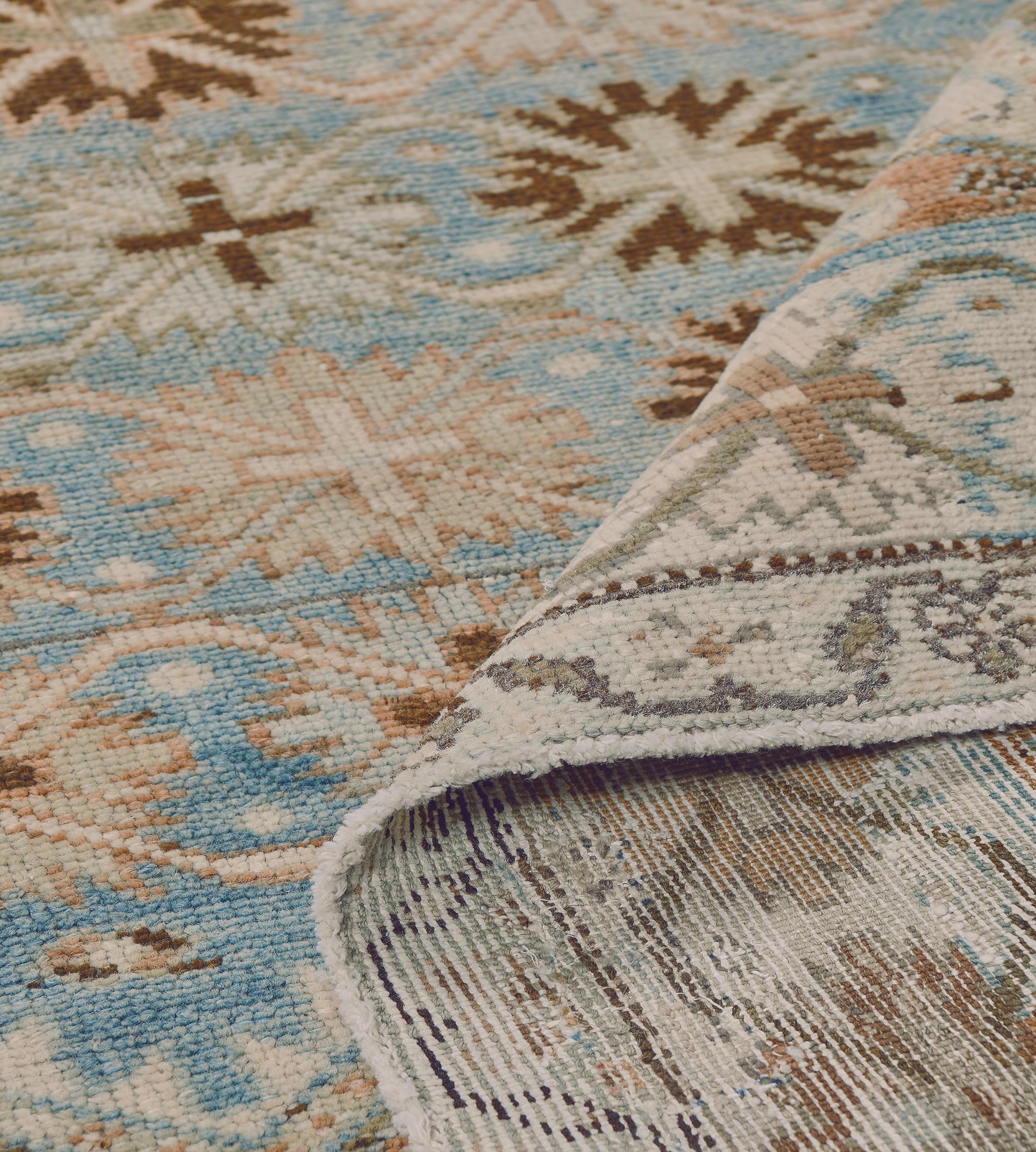 Antique Sky-Blue Wool Flowerhead Persian Malayer Rug For Sale 6