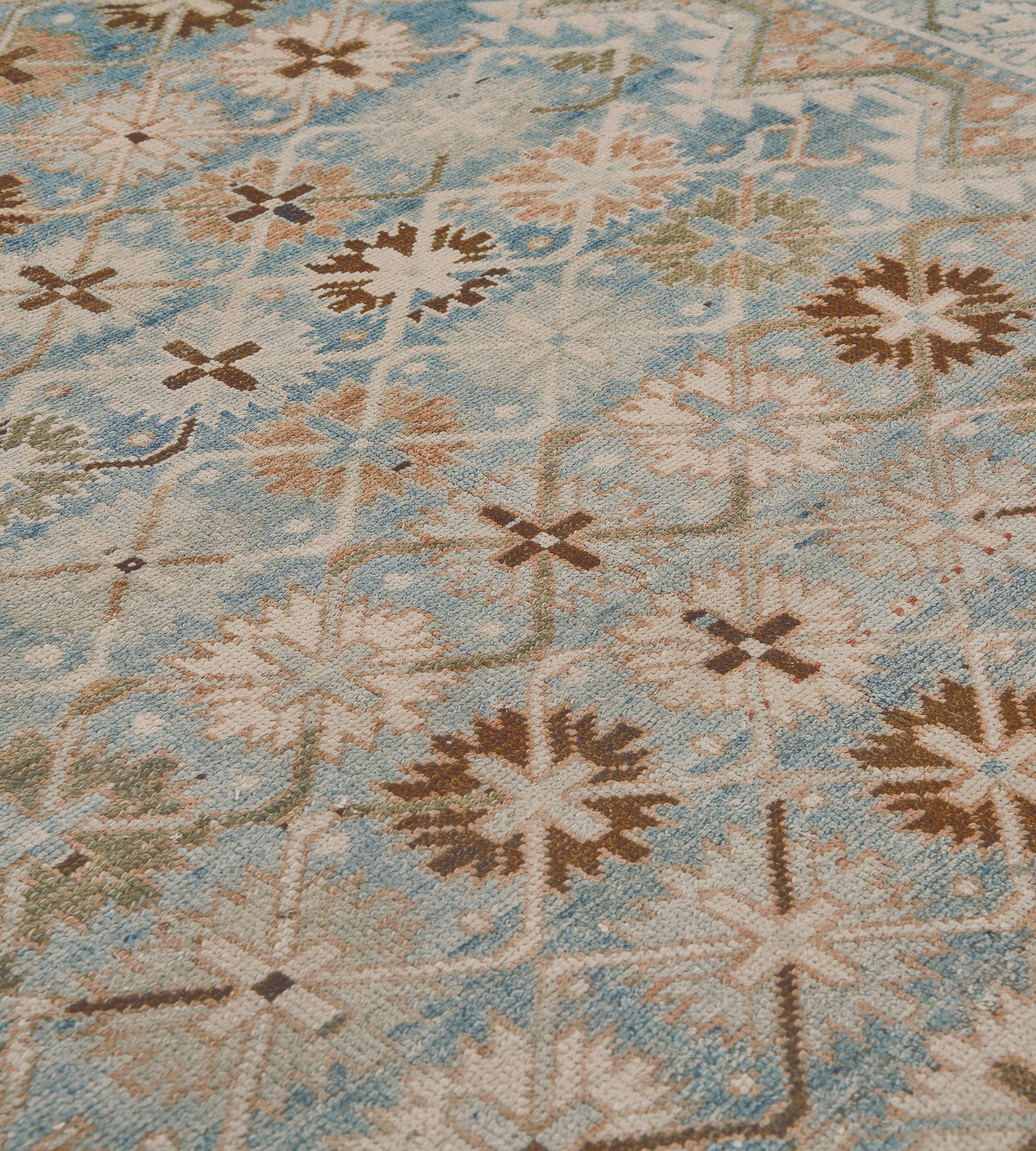 Hand-Knotted Antique Sky-Blue Wool Flowerhead Persian Malayer Rug For Sale