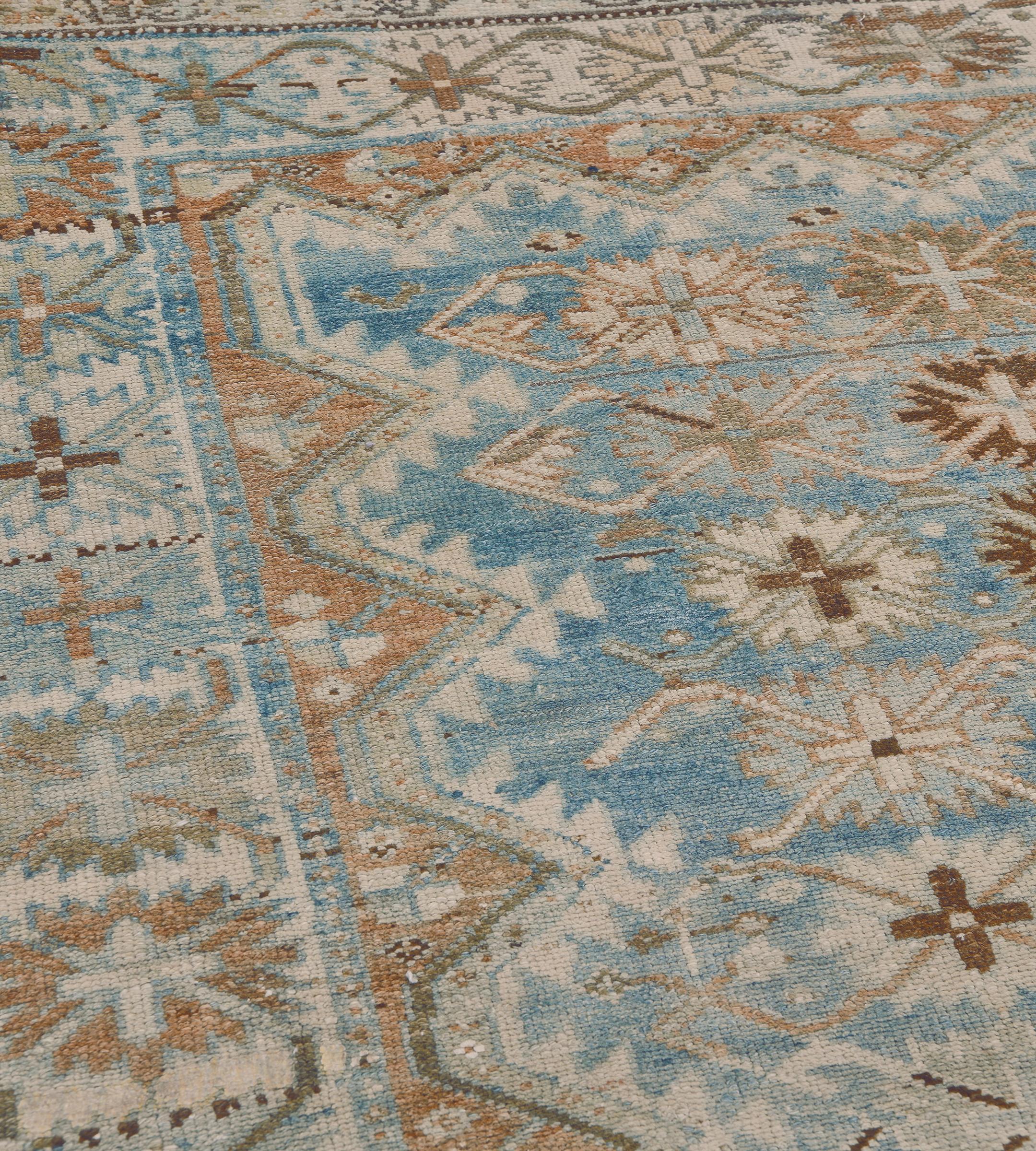19th Century Antique Sky-Blue Wool Flowerhead Persian Malayer Rug For Sale