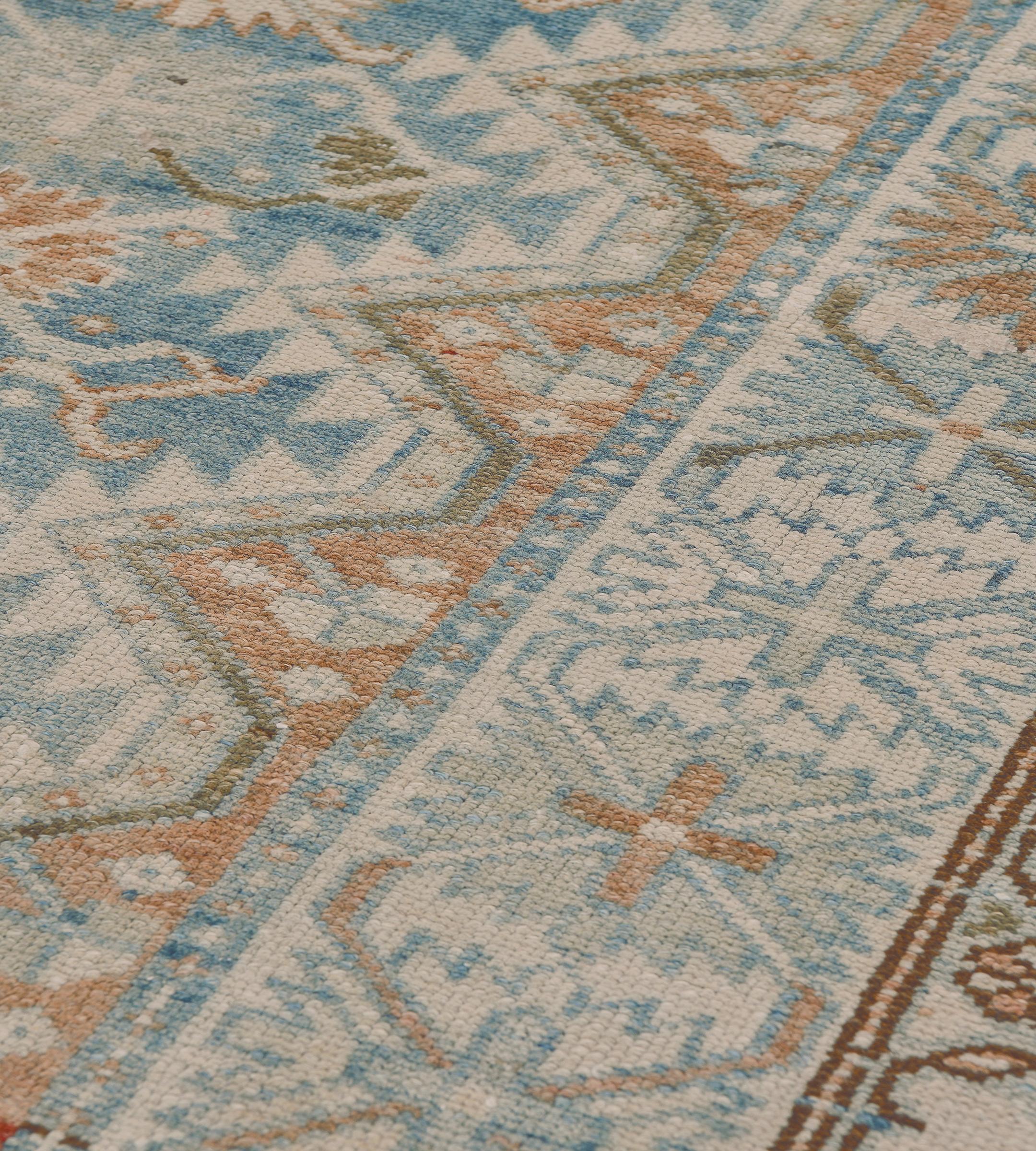Antique Sky-Blue Wool Flowerhead Persian Malayer Rug For Sale 1