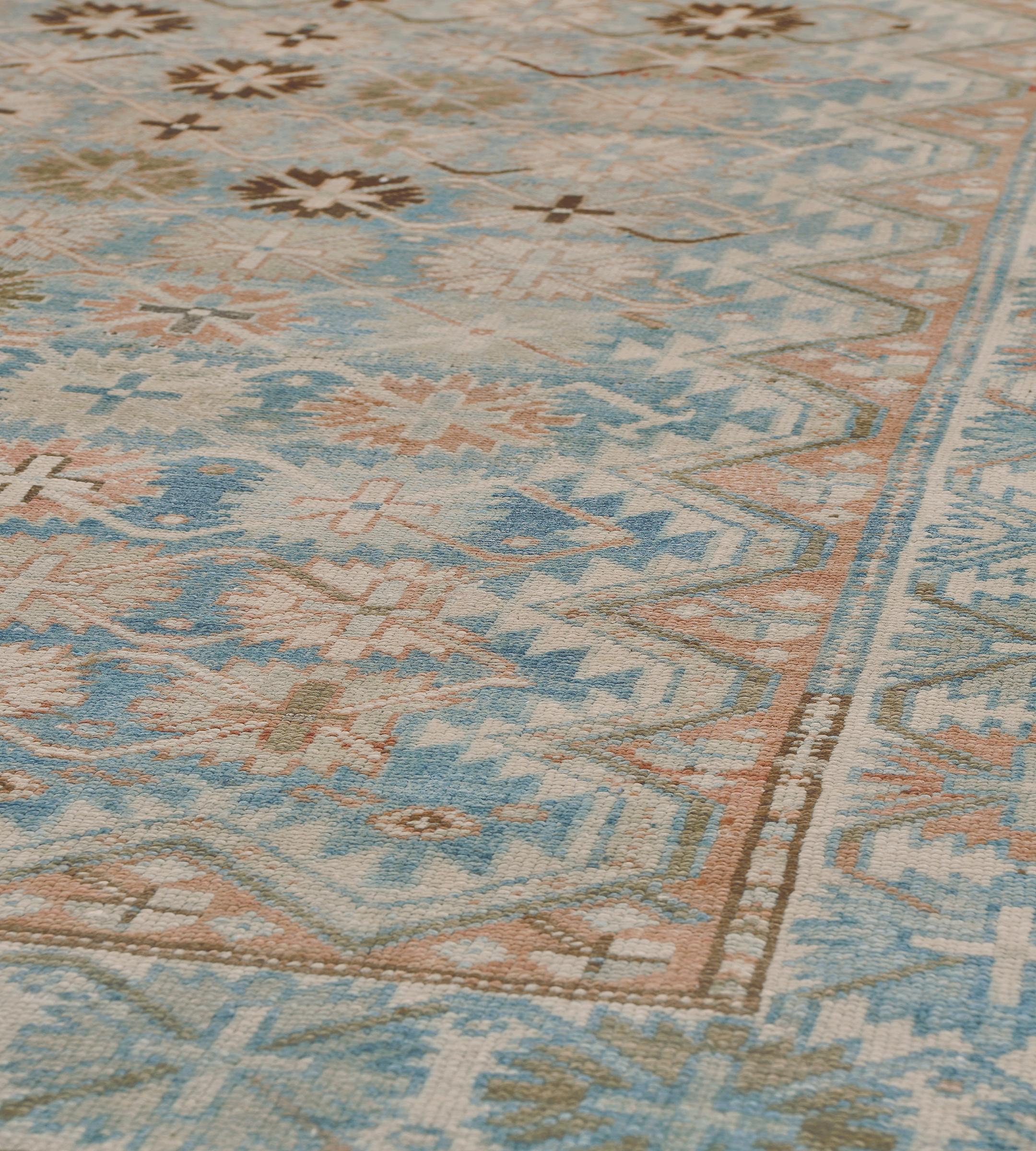 Antique Sky-Blue Wool Flowerhead Persian Malayer Rug For Sale 2