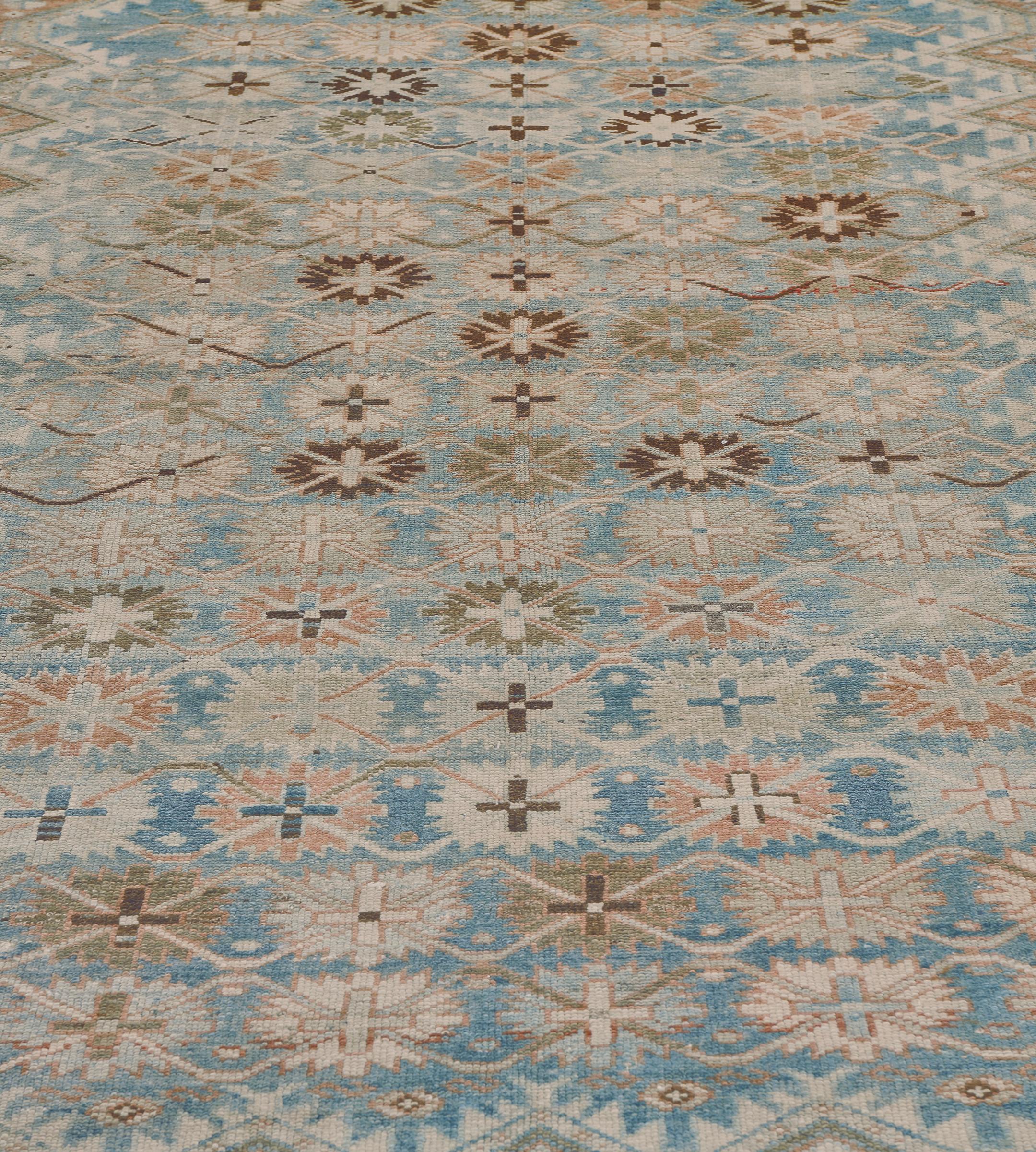 Antique Sky-Blue Wool Flowerhead Persian Malayer Rug For Sale 4