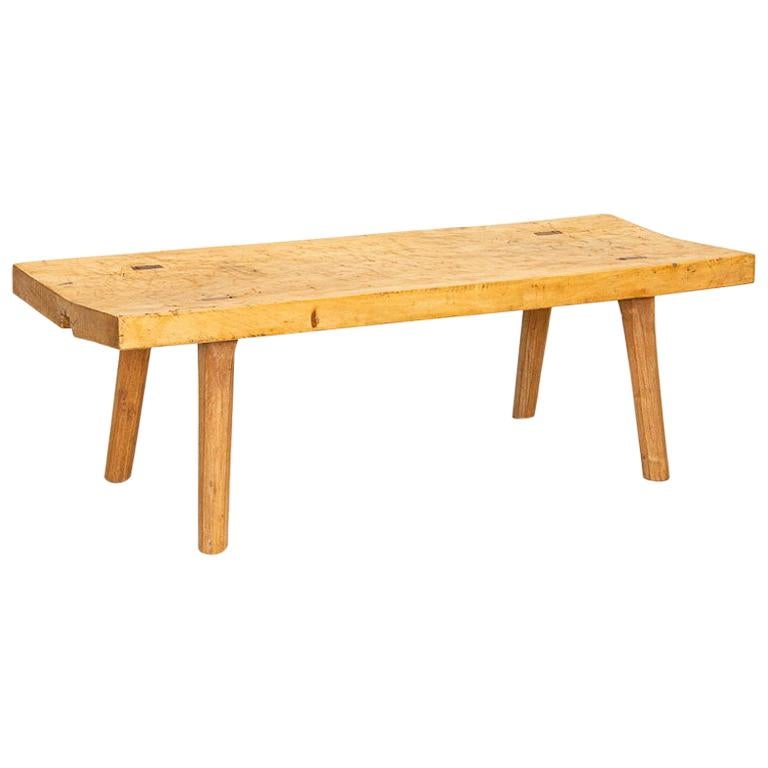 Antique Slab Wood Peg Leg Coffee Table