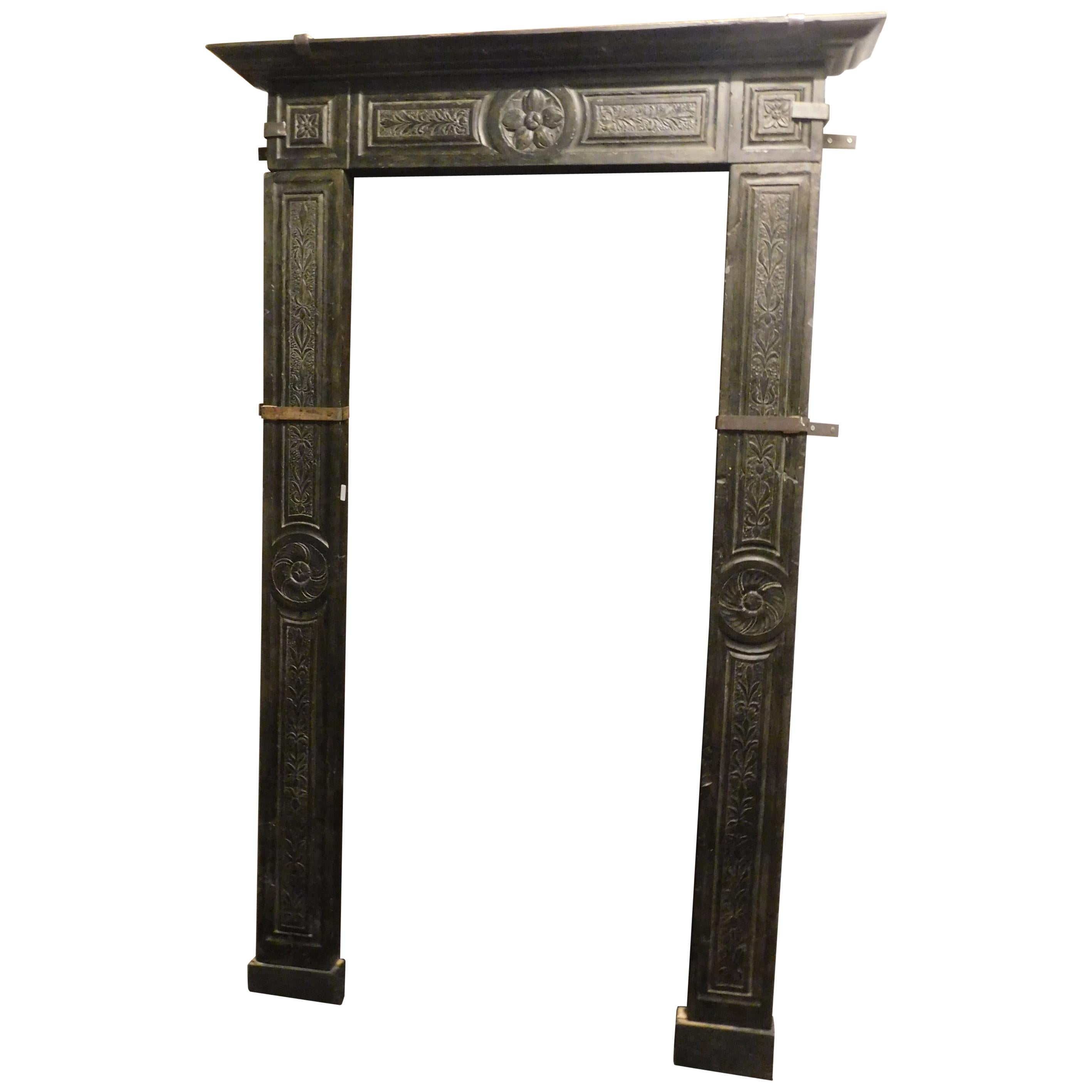 Antique Slate Portal for Door, Black Frame from Genoa, 16th Century, Italy