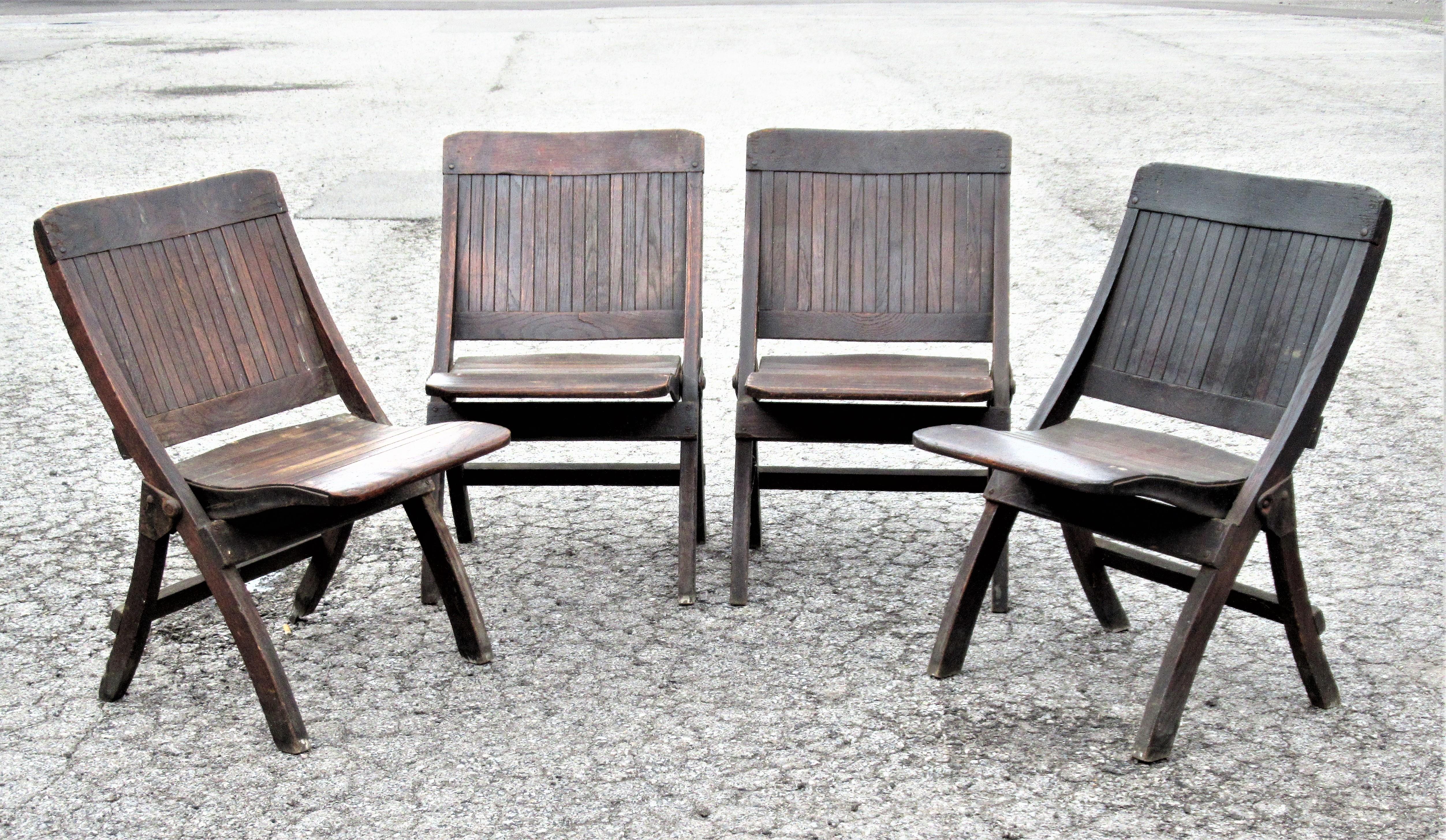 Antique Slatted Wood and Steel Folding Chairs 4