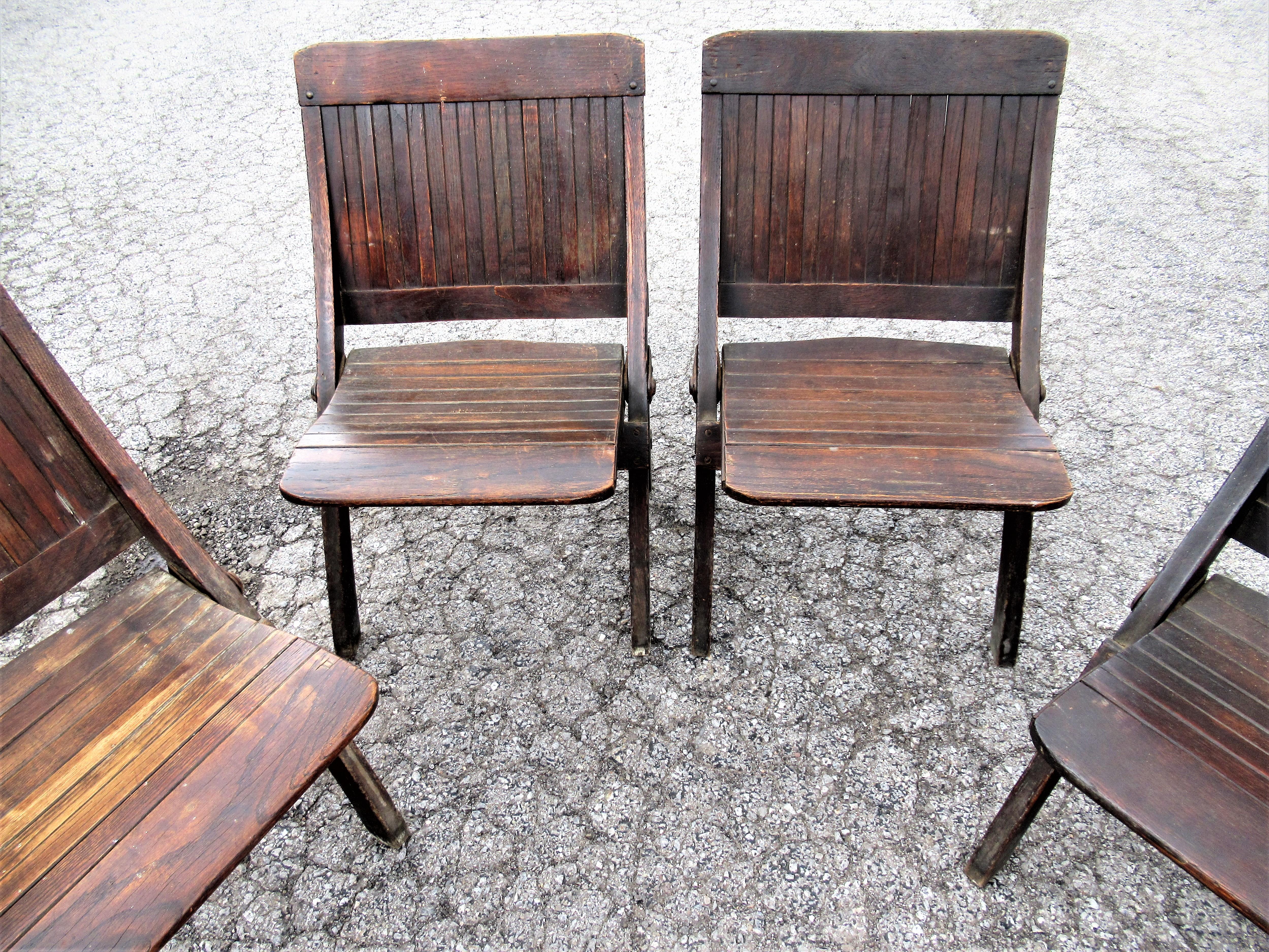 Antique Slatted Wood and Steel Folding Chairs 5