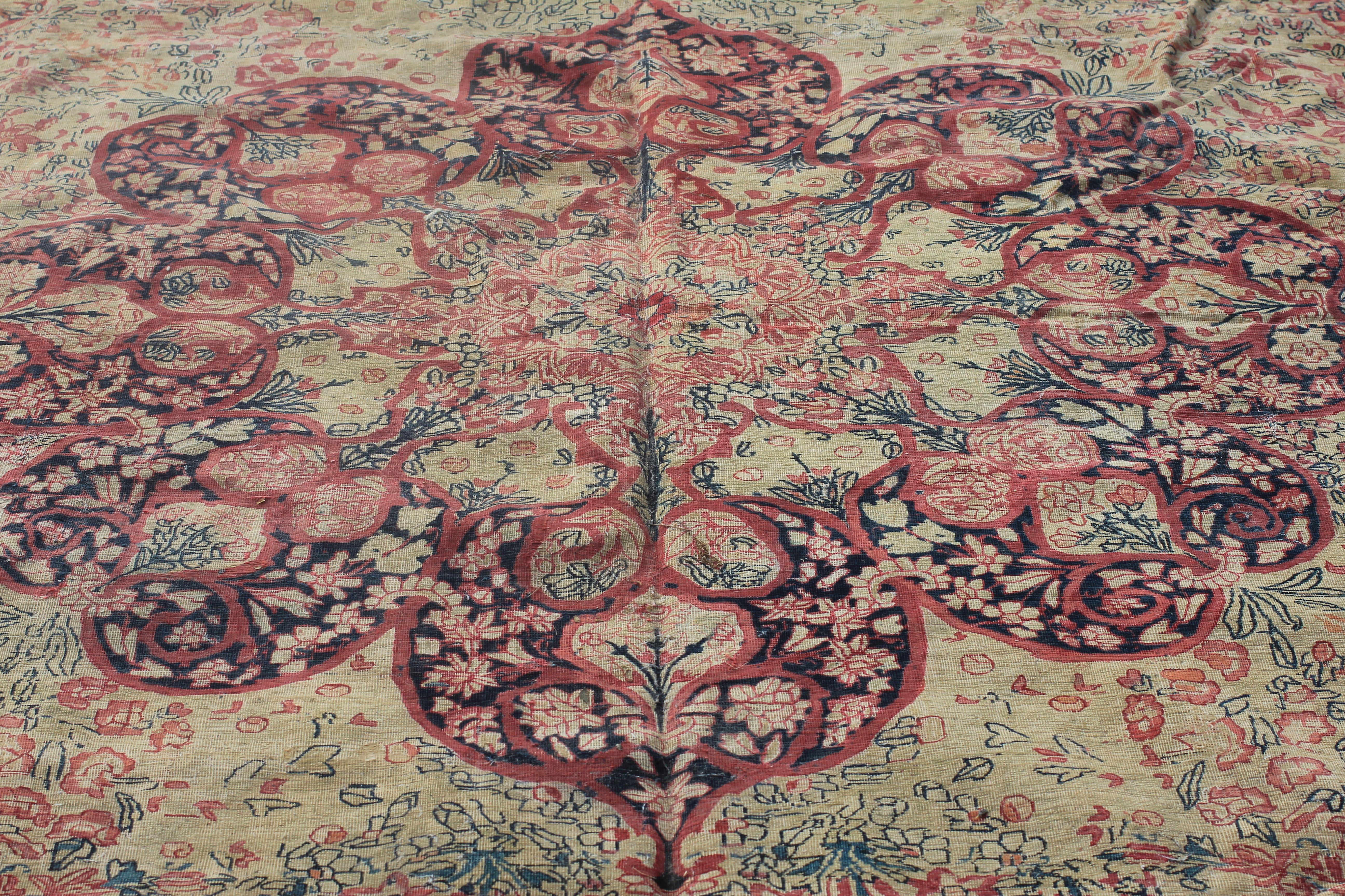 Hand-Woven Antique Lavar Kerman carpet For Sale