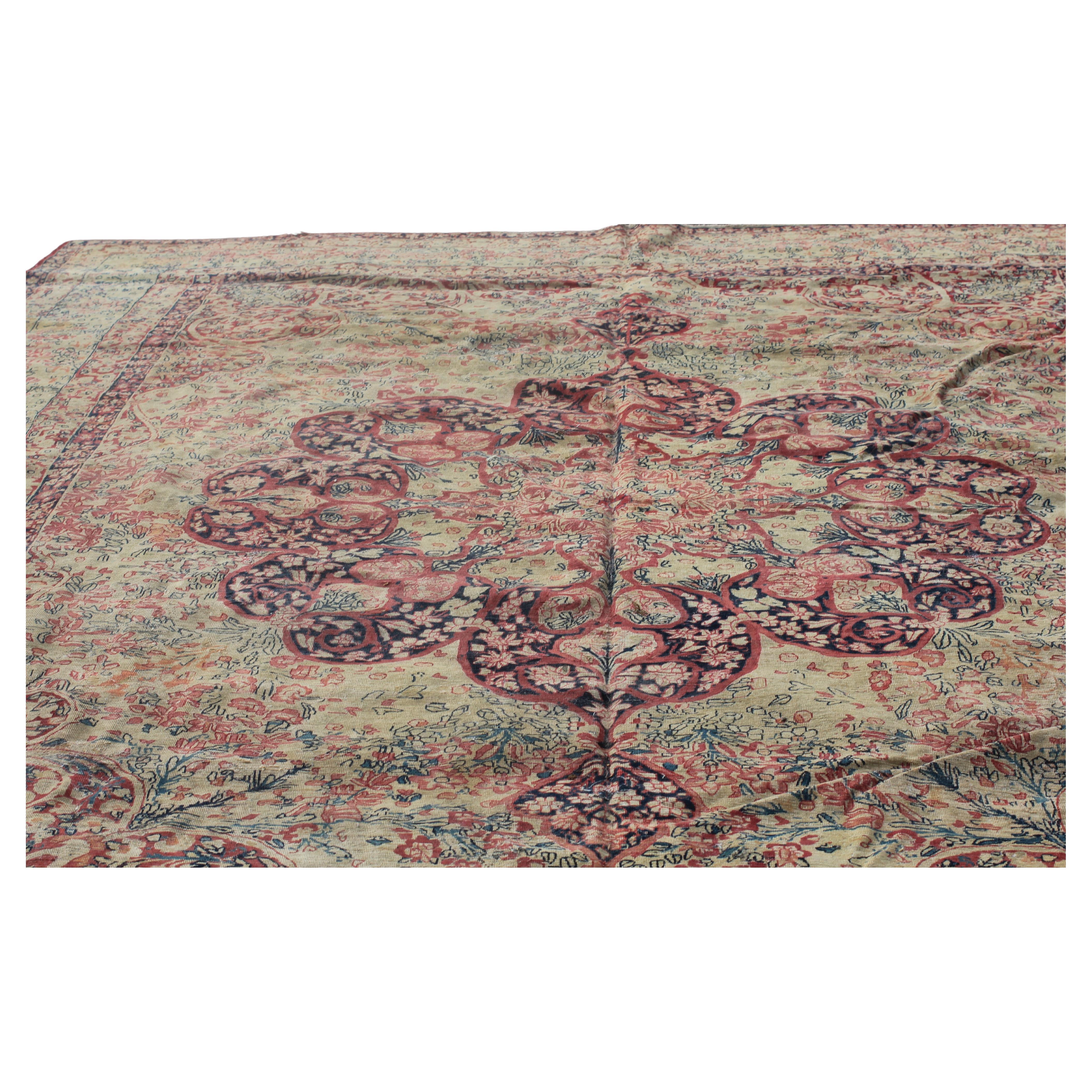 Antique Lavar Kerman carpet For Sale