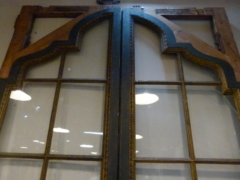 Antique Sliding Huge Double Glass Door For Sale at 1stDibs