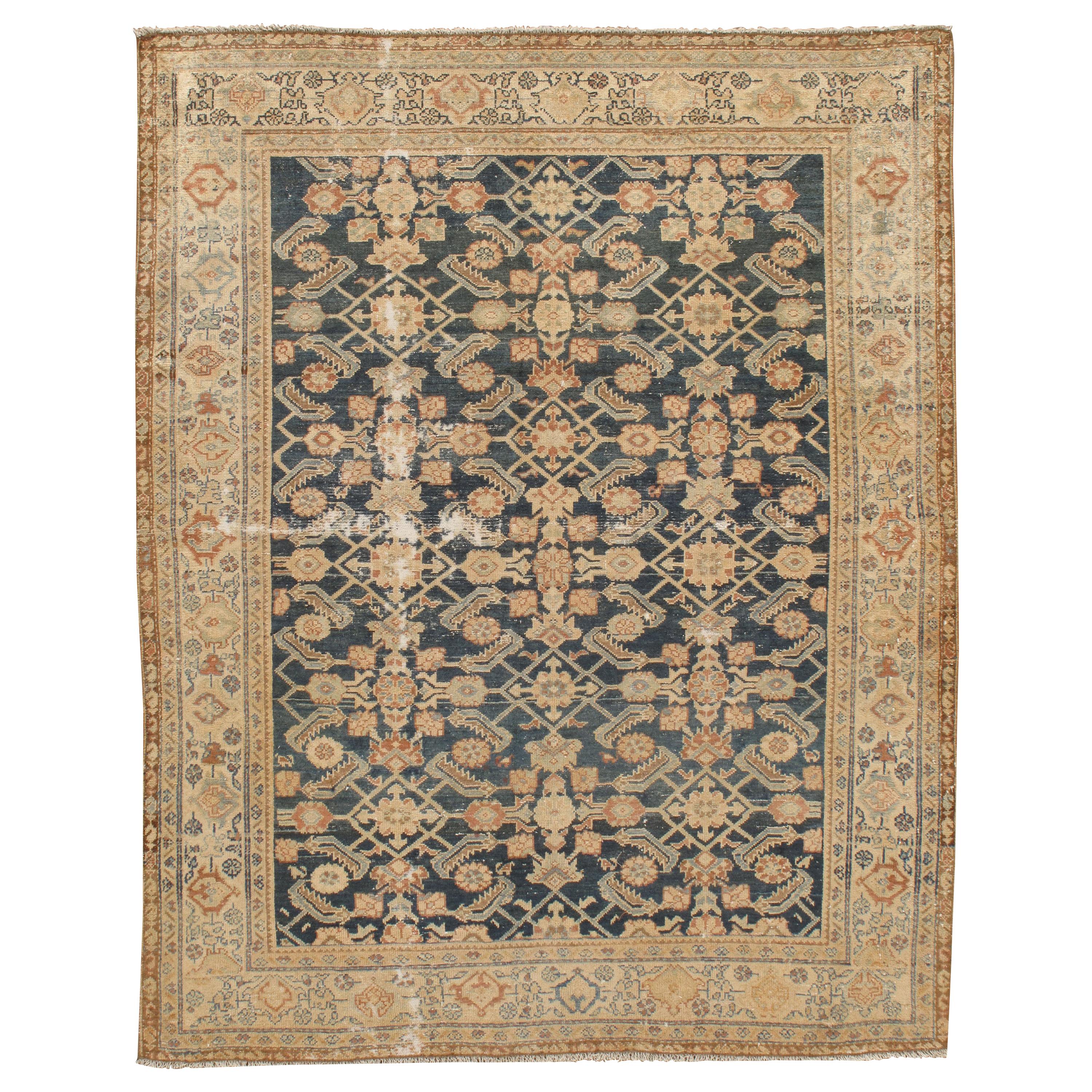 Antique Slightly Distressed Persian Malayer Rug, circa 1900  4'4 x 5'5 For Sale