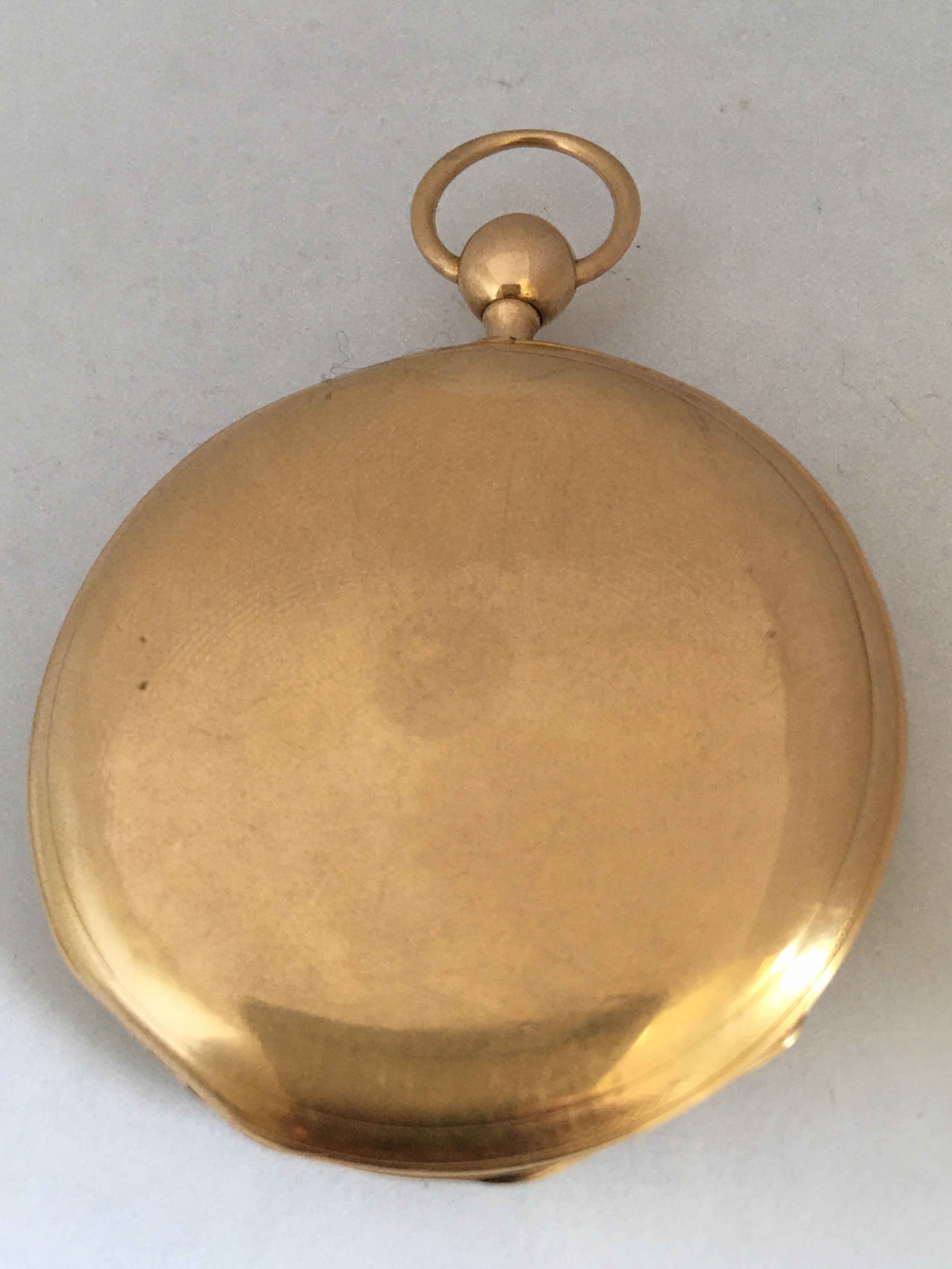 Antique Slim 18 Karat Gold Quarter Pump Repeating Pocket Watch For Sale 10