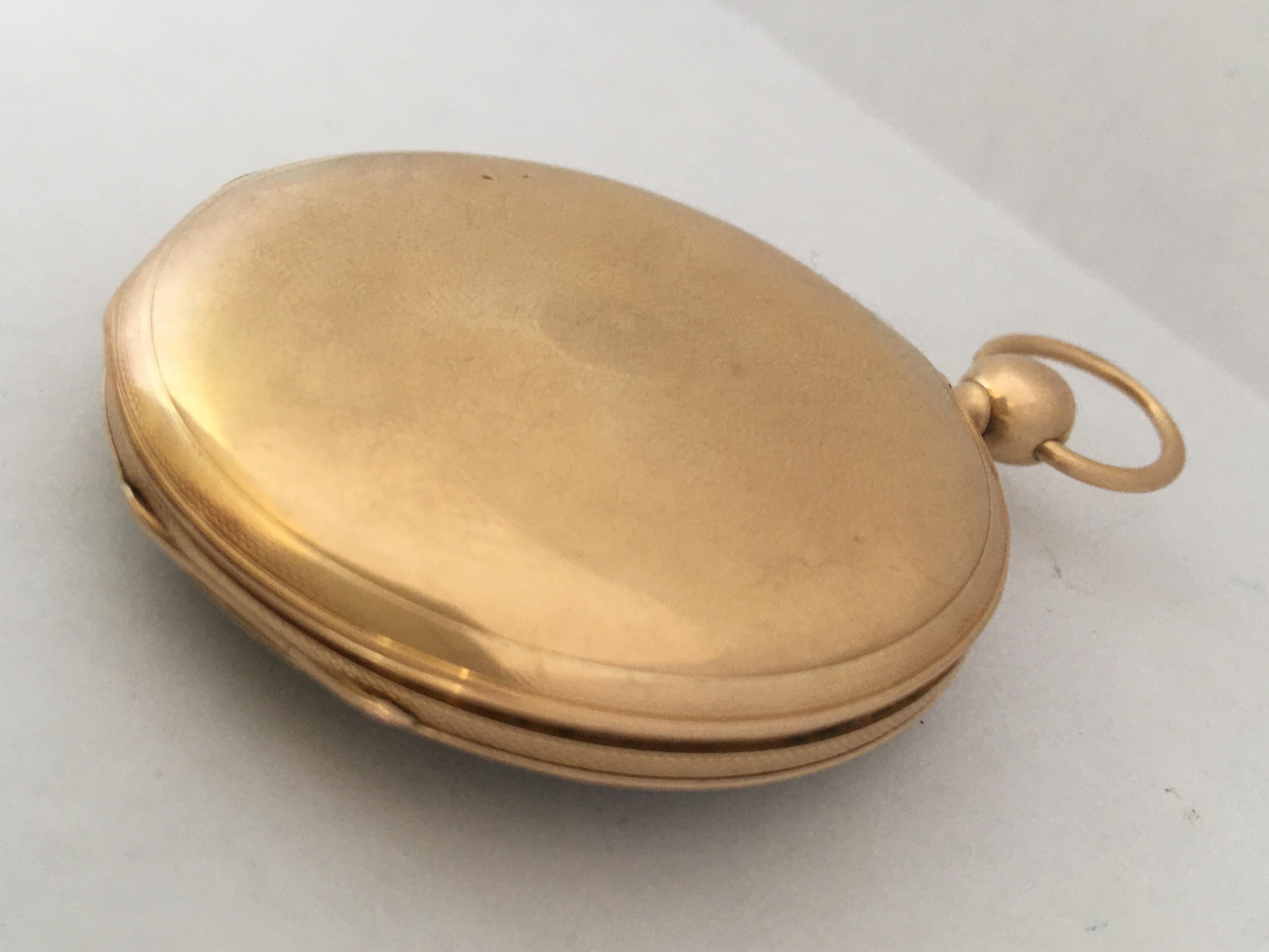 Antique Slim 18 Karat Gold Quarter Pump Repeating Pocket Watch For Sale 5