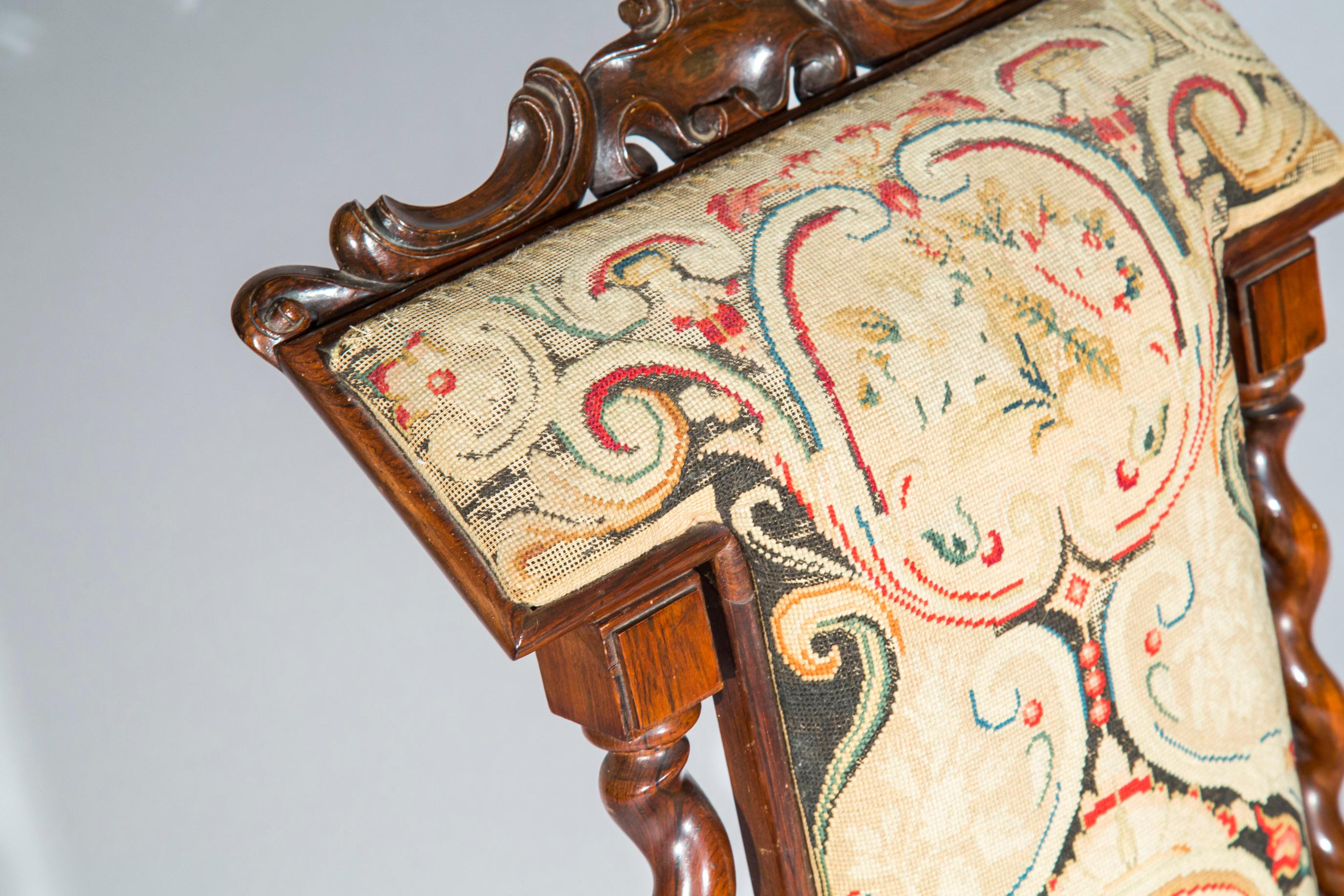 19th Century Needlework Slipper Chair In Good Condition In Richmond, London