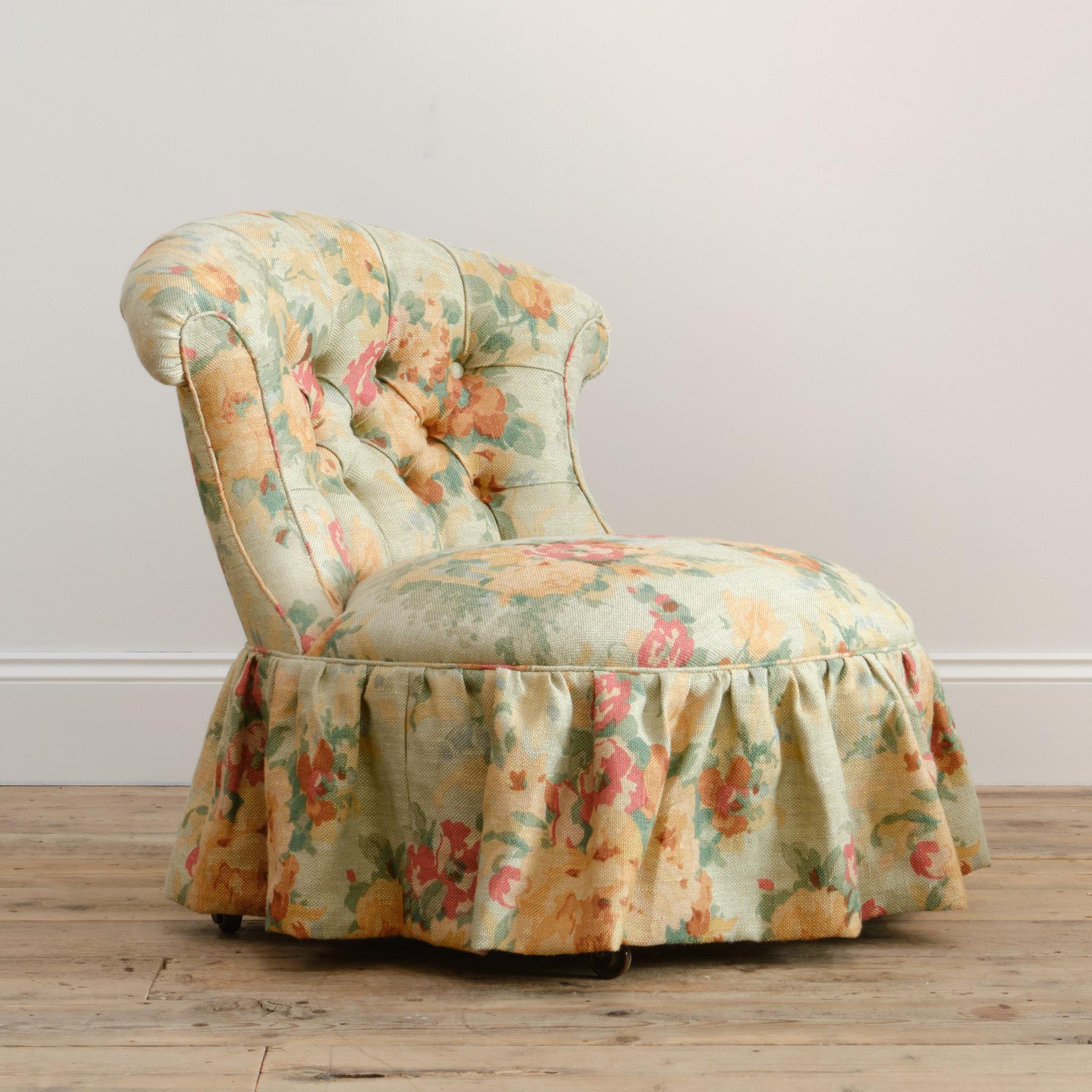 Victorien Chaise pantoufle ancienne en lin Mulberry vintage en vente