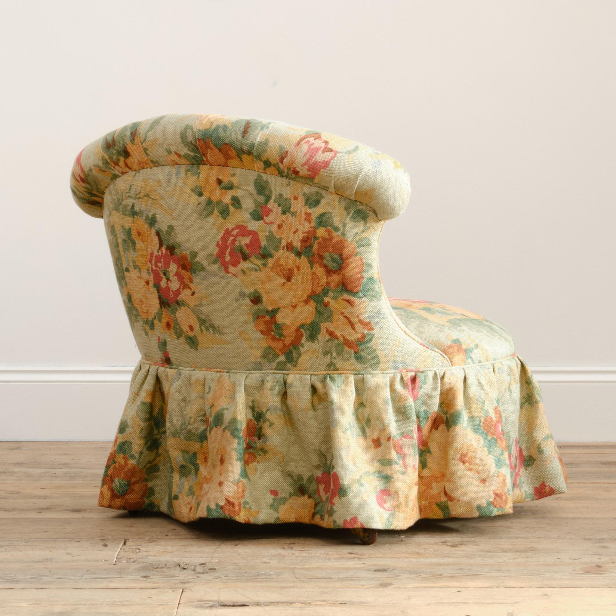Chaise pantoufle ancienne en lin Mulberry vintage Excellent état - En vente à Batley, GB