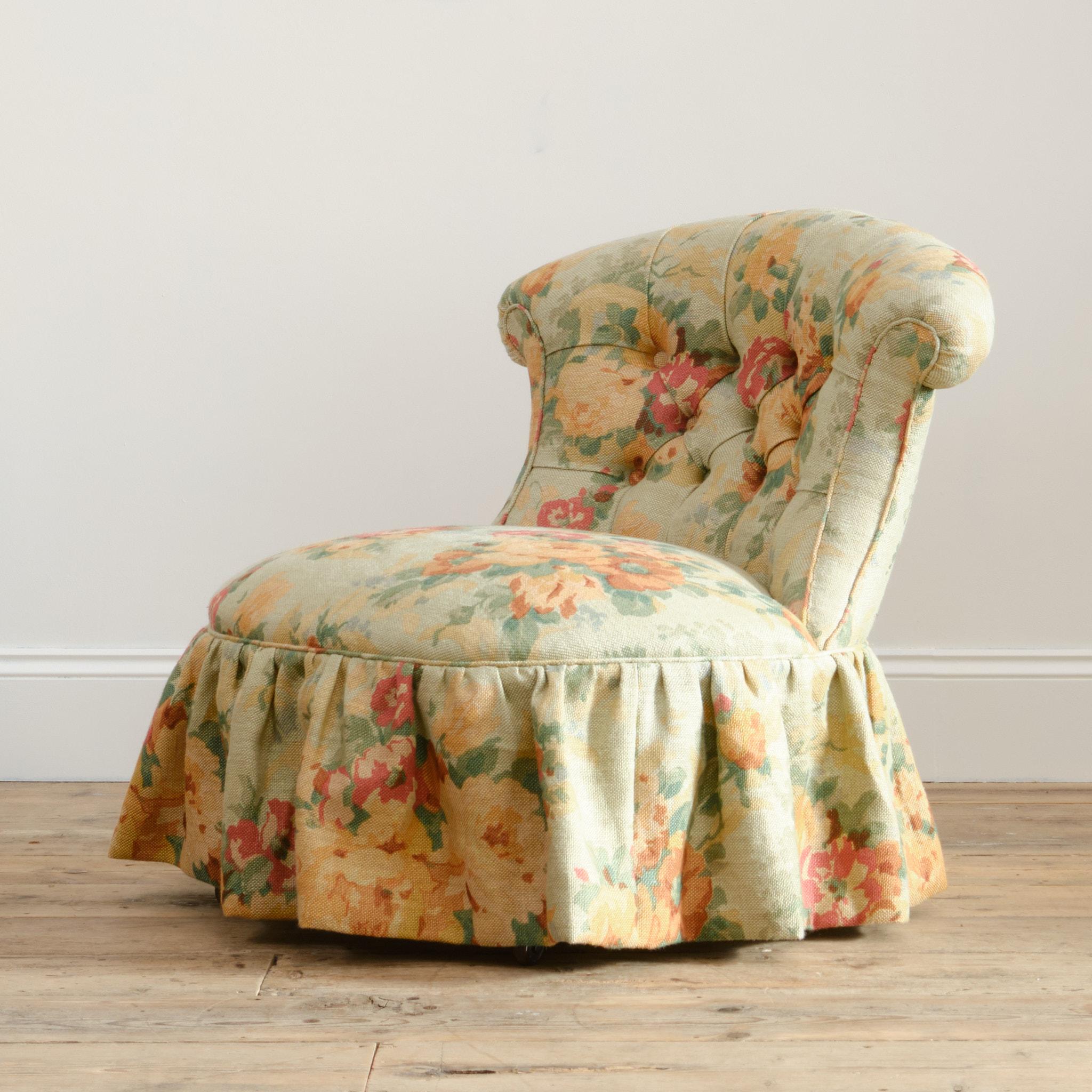 XIXe siècle Chaise pantoufle ancienne en lin Mulberry vintage en vente