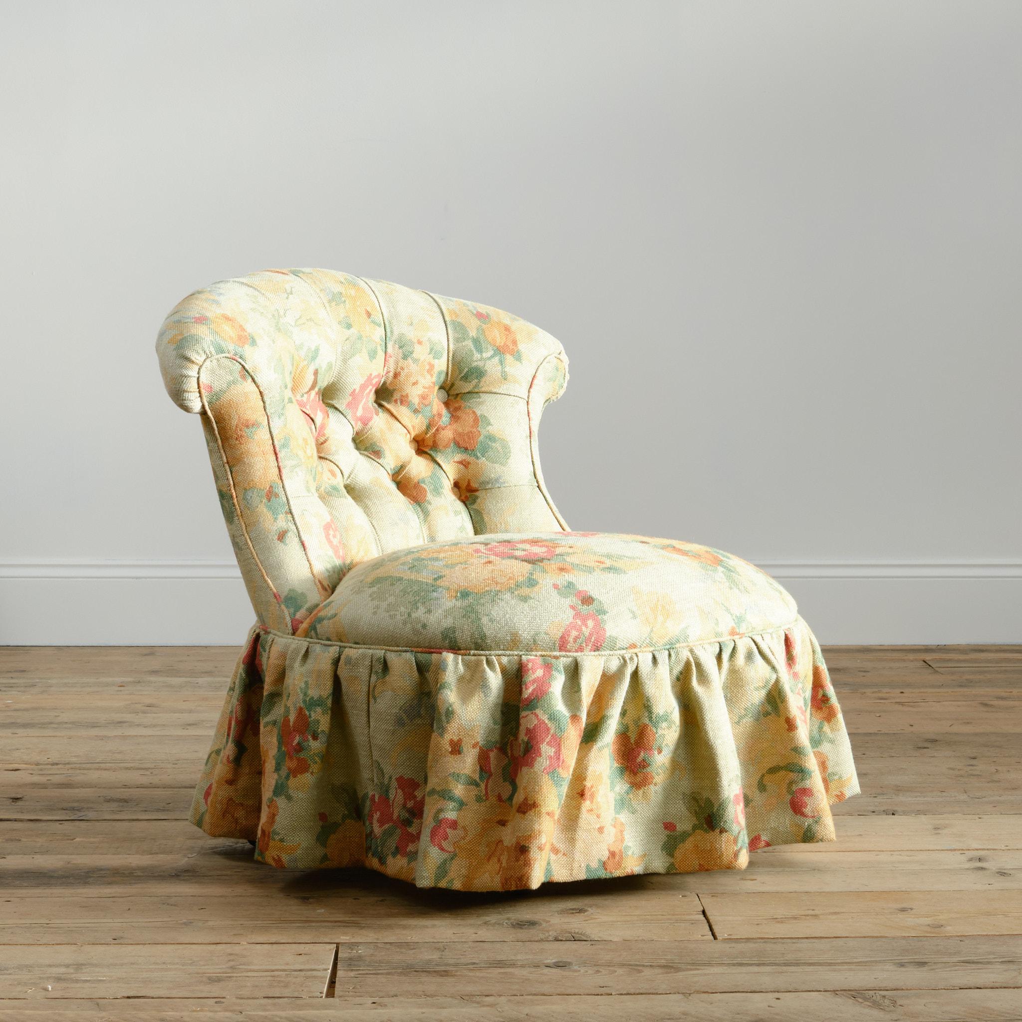 Chaise pantoufle ancienne en lin Mulberry vintage en vente 1