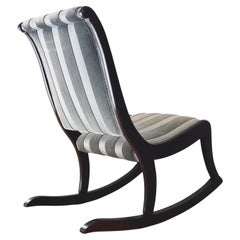 Antique slipper style rocking chair in cherrywood and blue velvet, late 19th c.