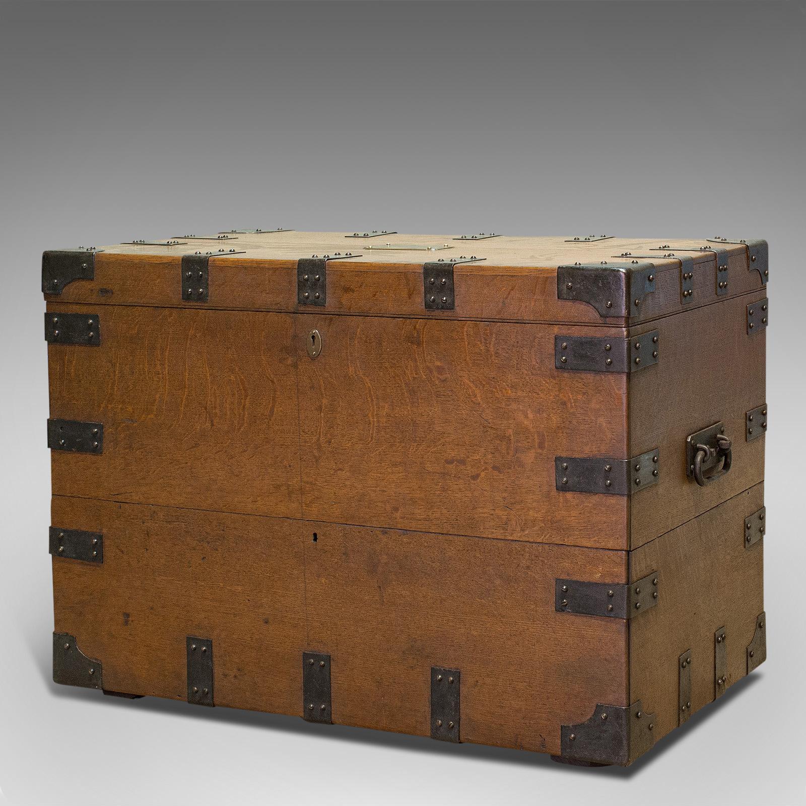 Late Victorian Antique Sliver Chest, English, Oak, Iron, Trunk, Elkington and Co, circa 1880